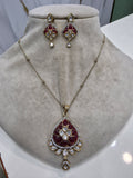 Aariz Epoxy Moissanite Polki Pendant Set- Ruby