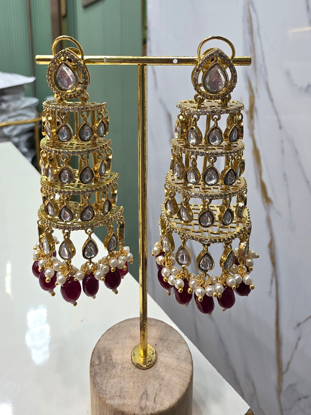 Roohani Jhoomar Earrings- Maroon