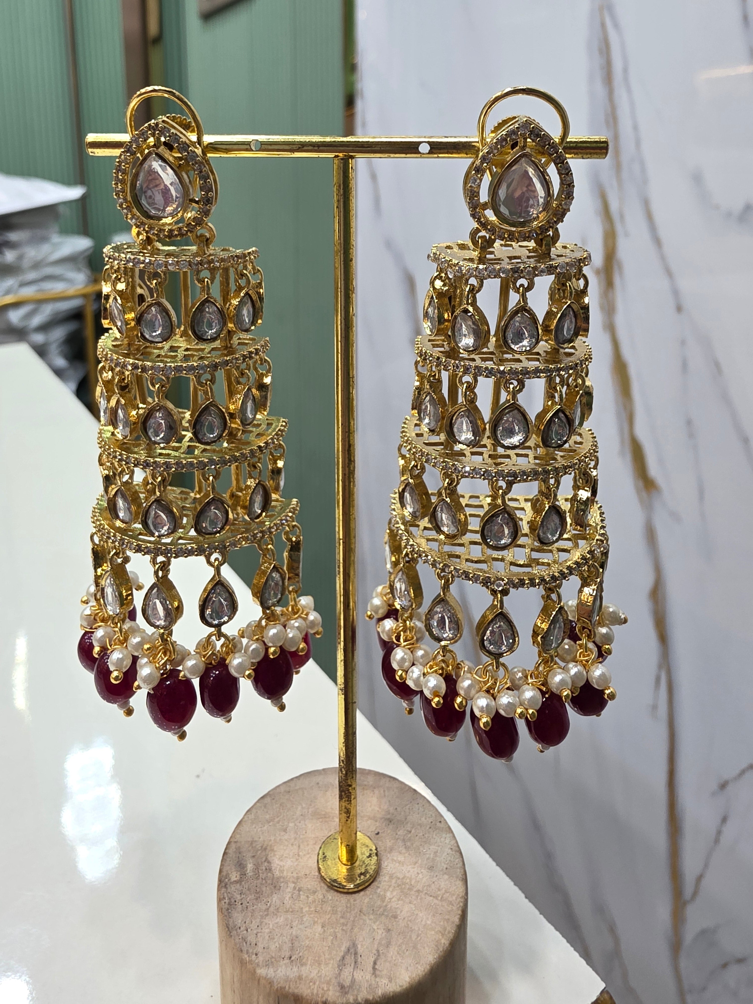Roohani Jhoomar Earrings- Maroon