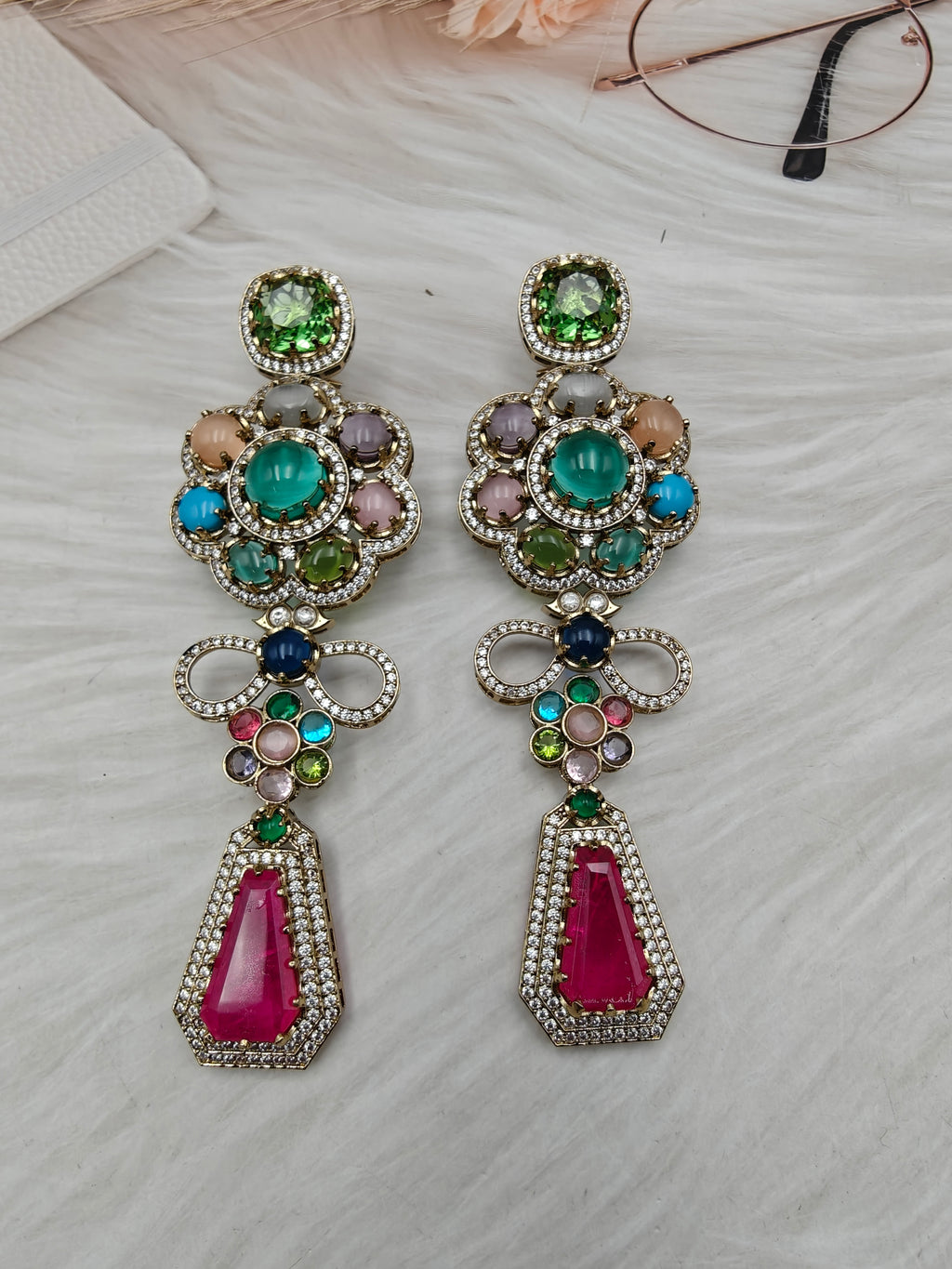Sabyasachi Inspired Statement Hatima Earrings - Hot Pink Multi