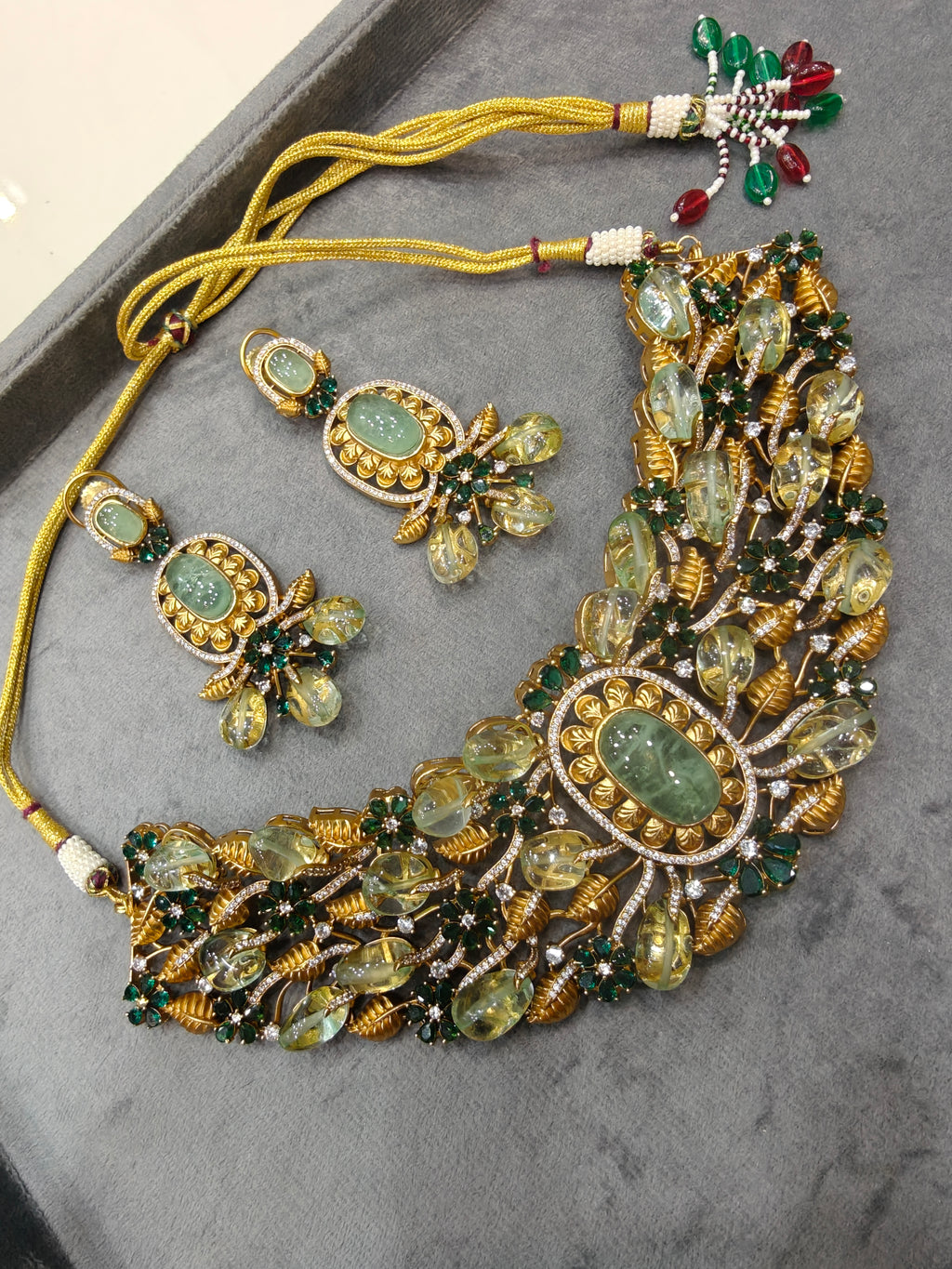 Meherbaan Doublet Garden Necklace Set-Emerald and Mint
