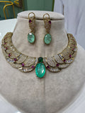 Zareen Doublet CZ Statement Necklace Set- Mint Green