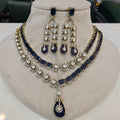 Mehrusa Polki AD Double Layer Necklace Set- Blue