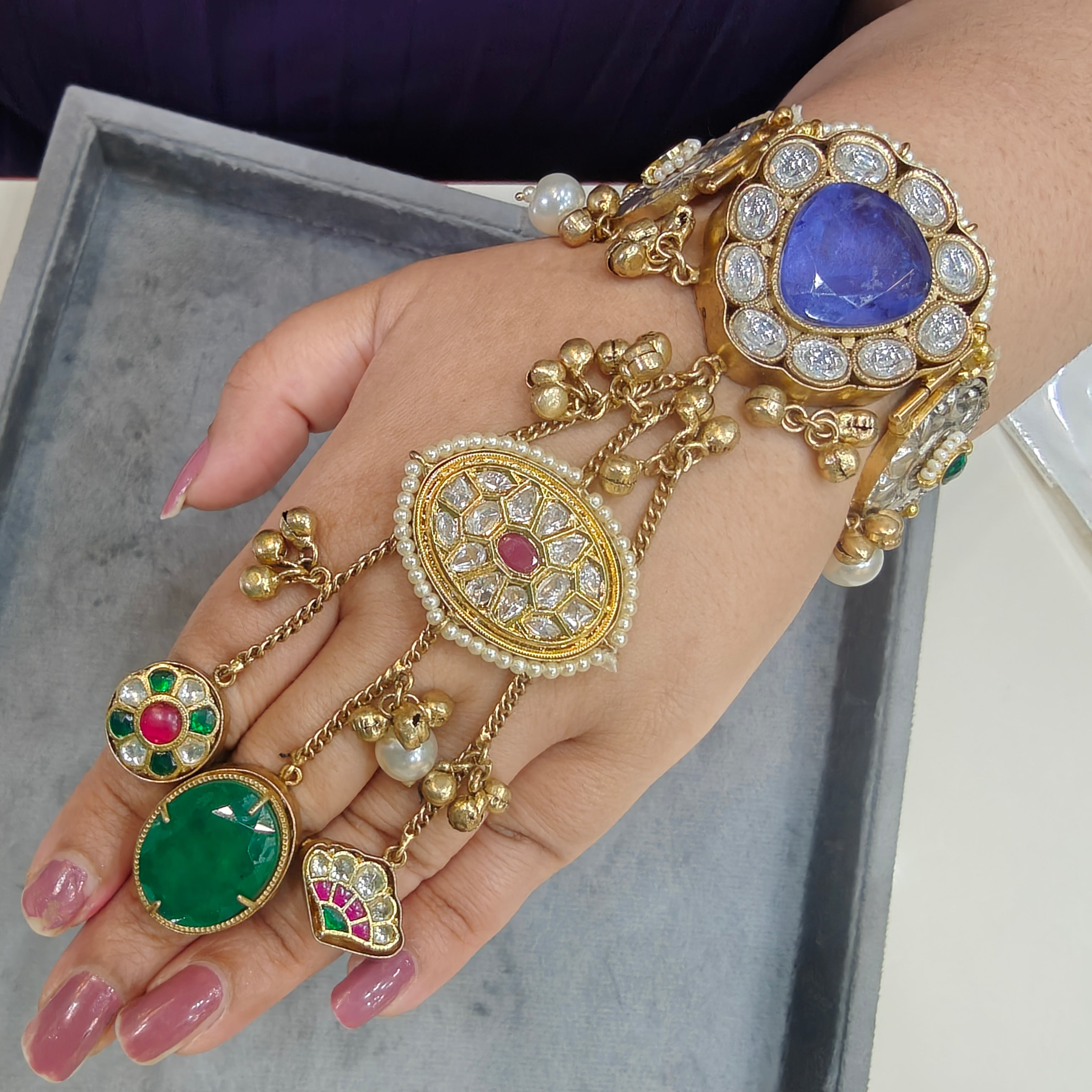 Shaheen Handcrafted Brass Fusion Hathphool- Lavender and Green
