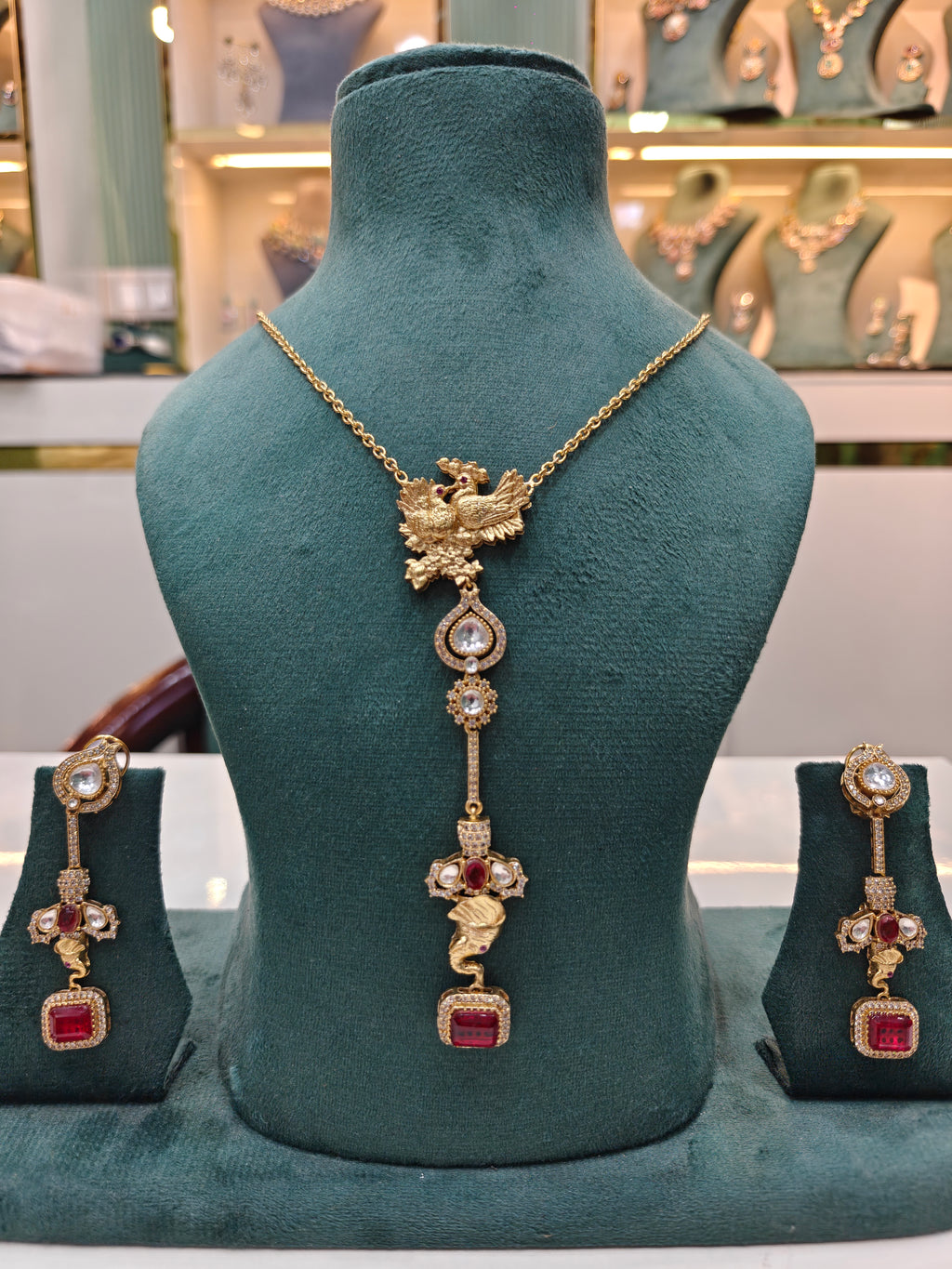 Nature Inspired Doublet Pendant Set- Red