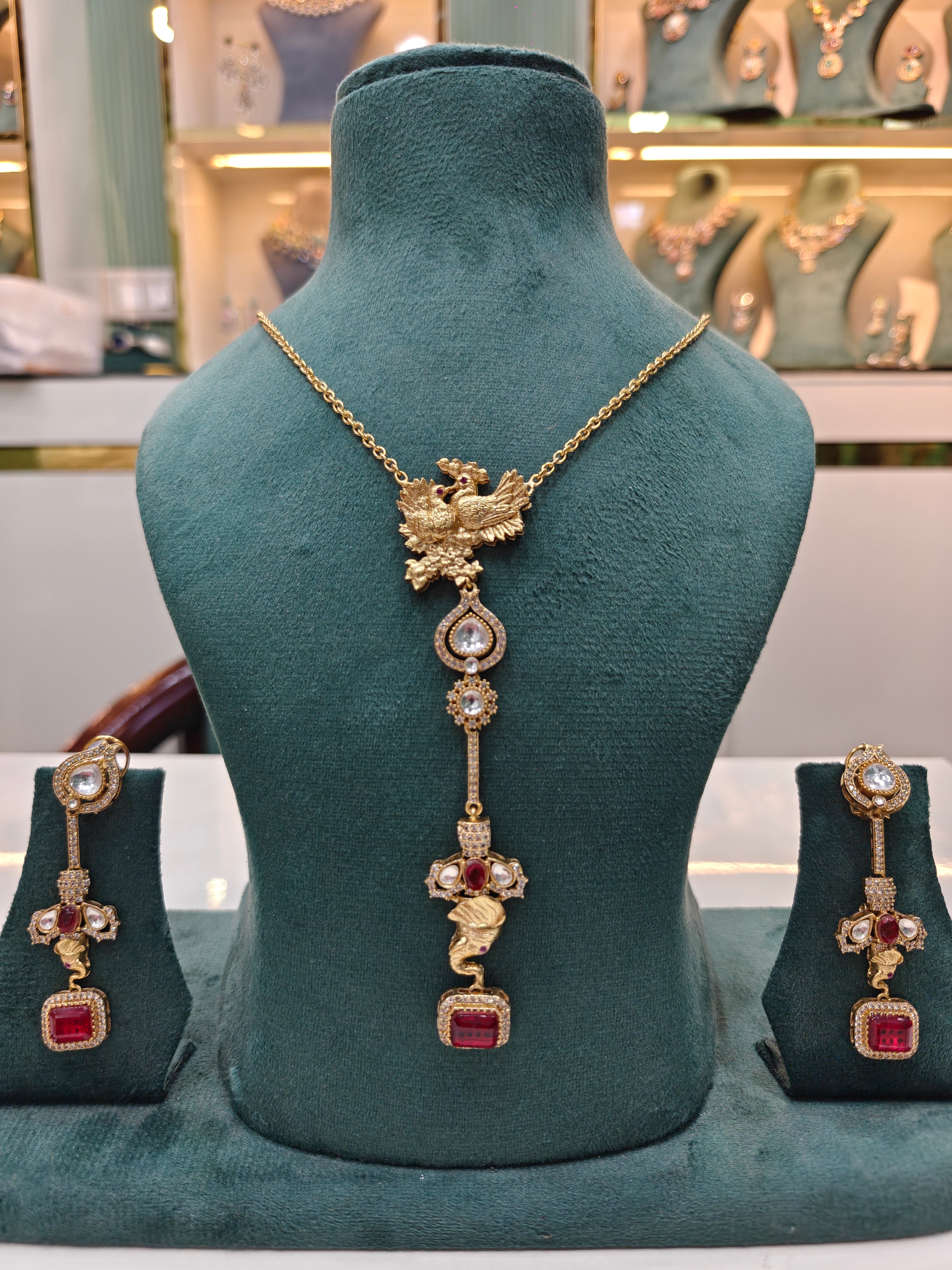 Nature Inspired Doublet Pendant Set- Red