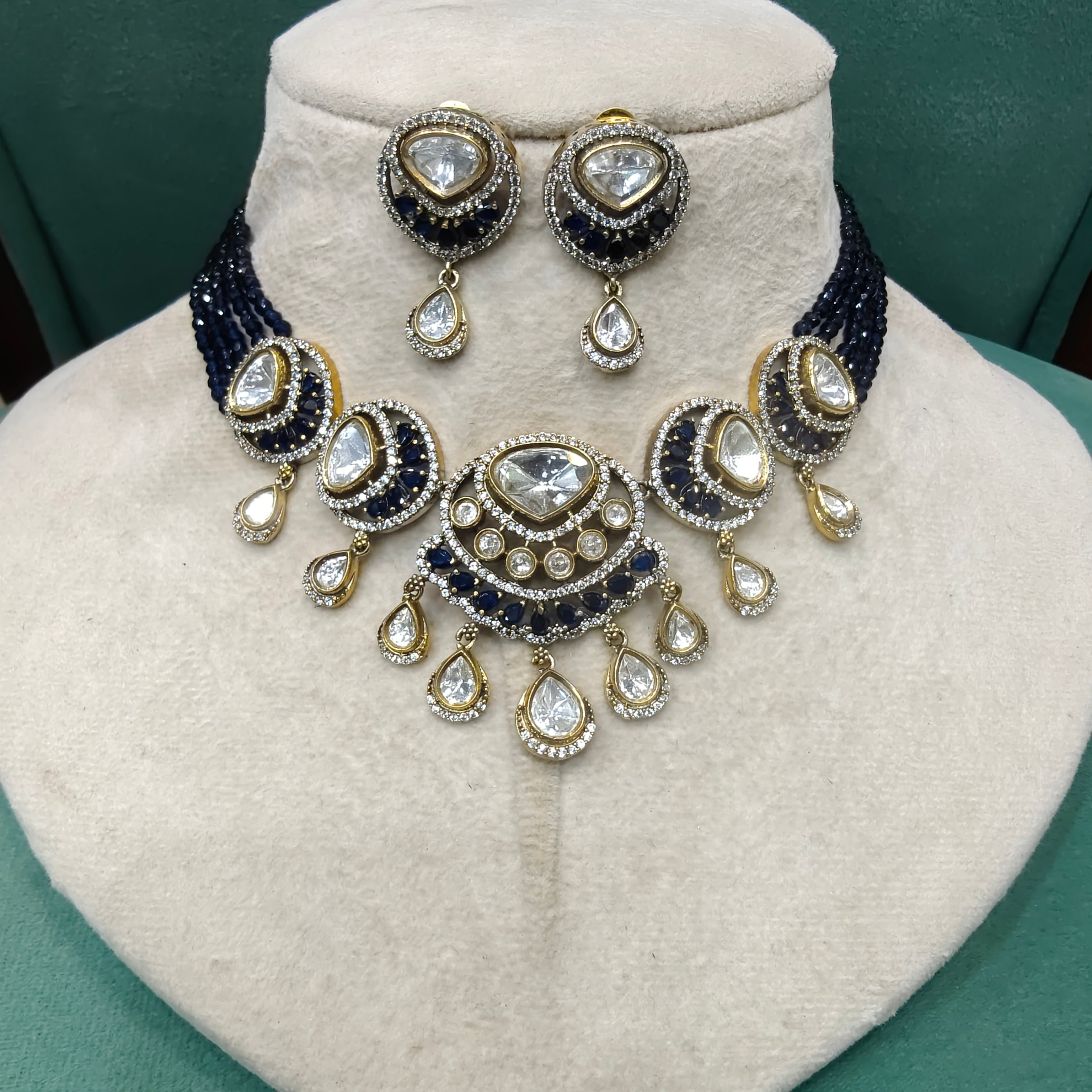 Bidisha Uncut Polki and Hydro Choker Set- Blue