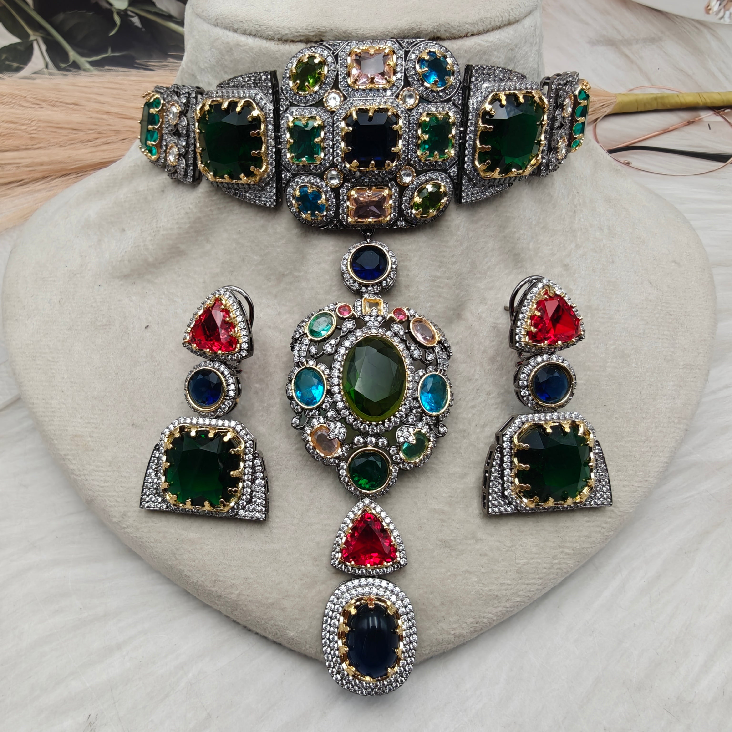 Sabyasachi Inspired Deepika Choker Set- Multi 2