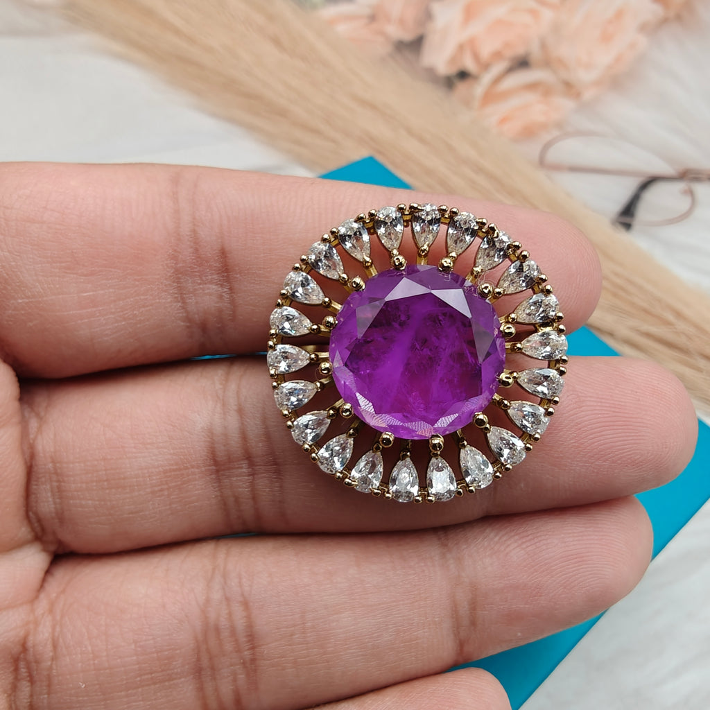 Naisha Doublet AD Adjustable Cocktail Ring- Purple