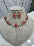 Aashi Statement Sleek Choker Necklace Set- Coral