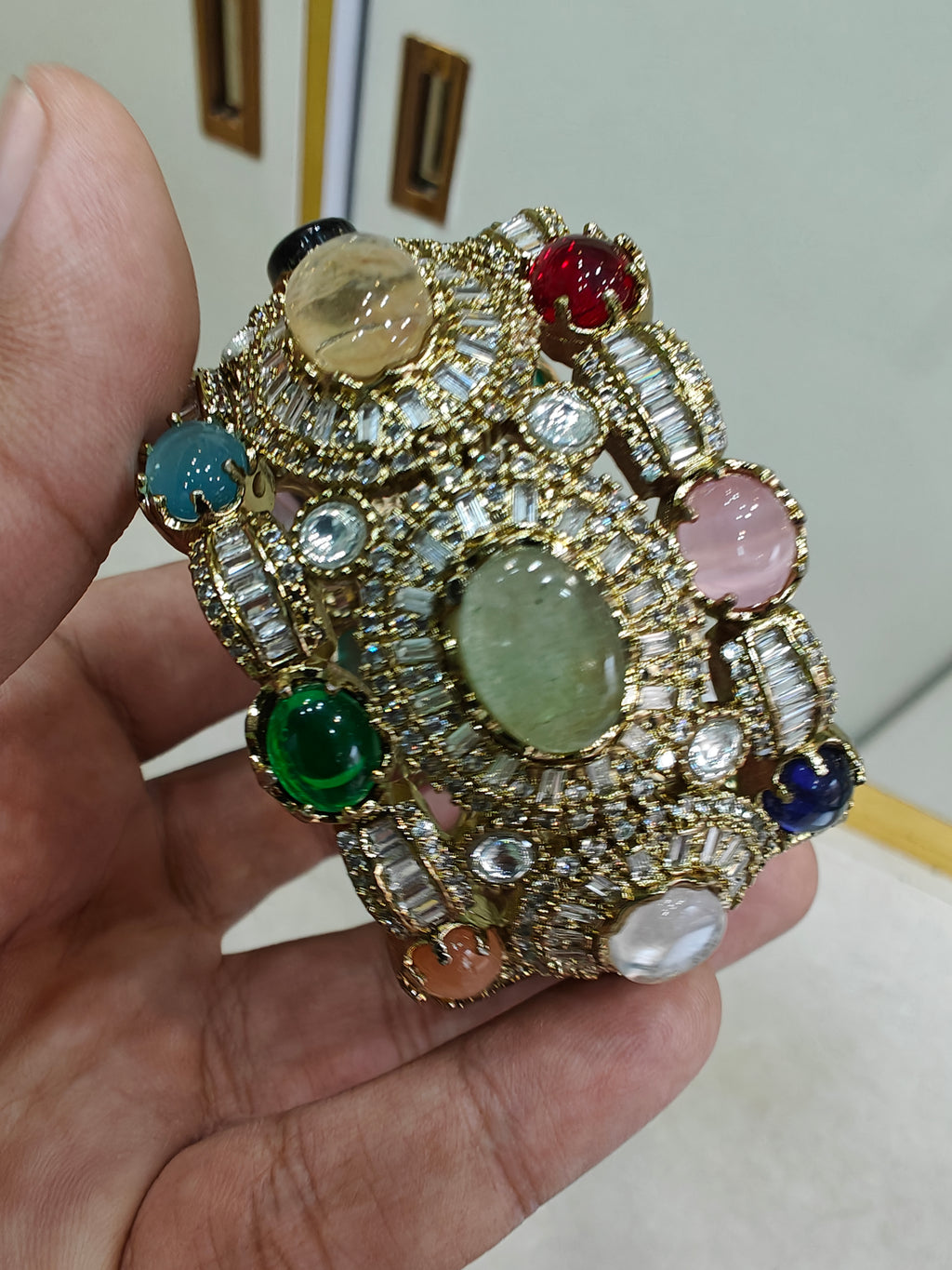 Vatsala Sabya inspired Gemstone Statement Openable Kangan- Multi