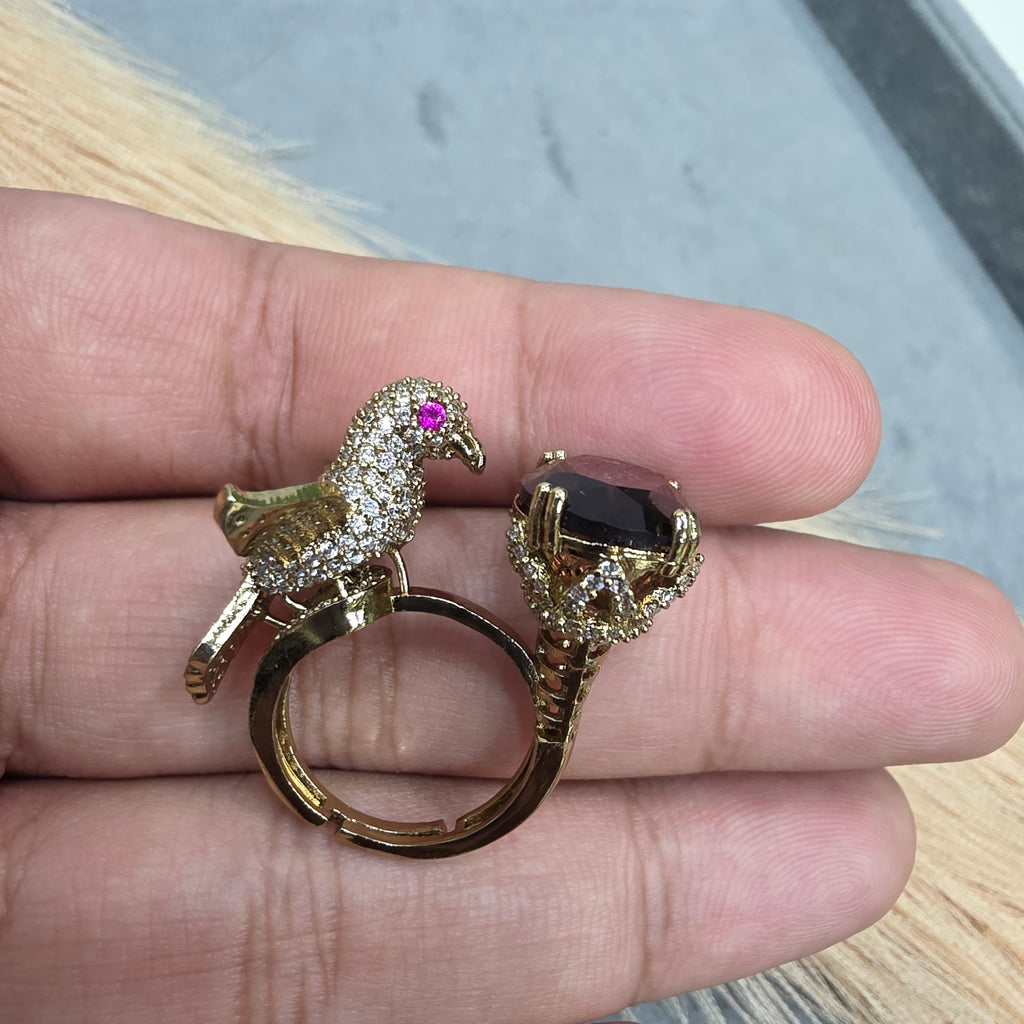 Arohi Bird Adjustable Ring- Wine