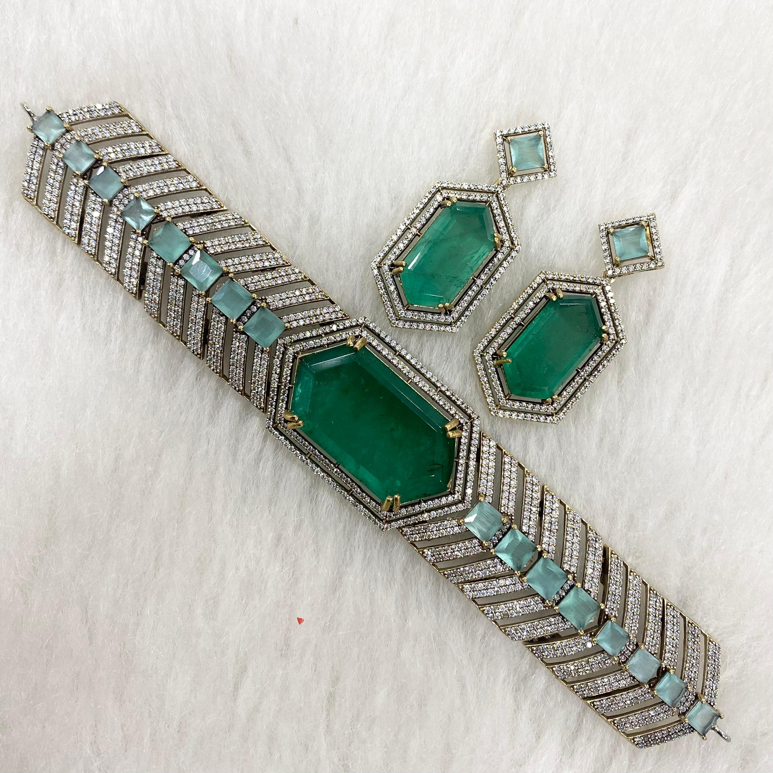 Saheli Doublet Choker Set- Mint Green