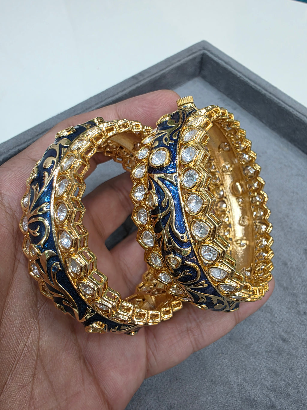 Jaya Enamel Meenakari Kundan Openable Kangan ( Pair)- Blue