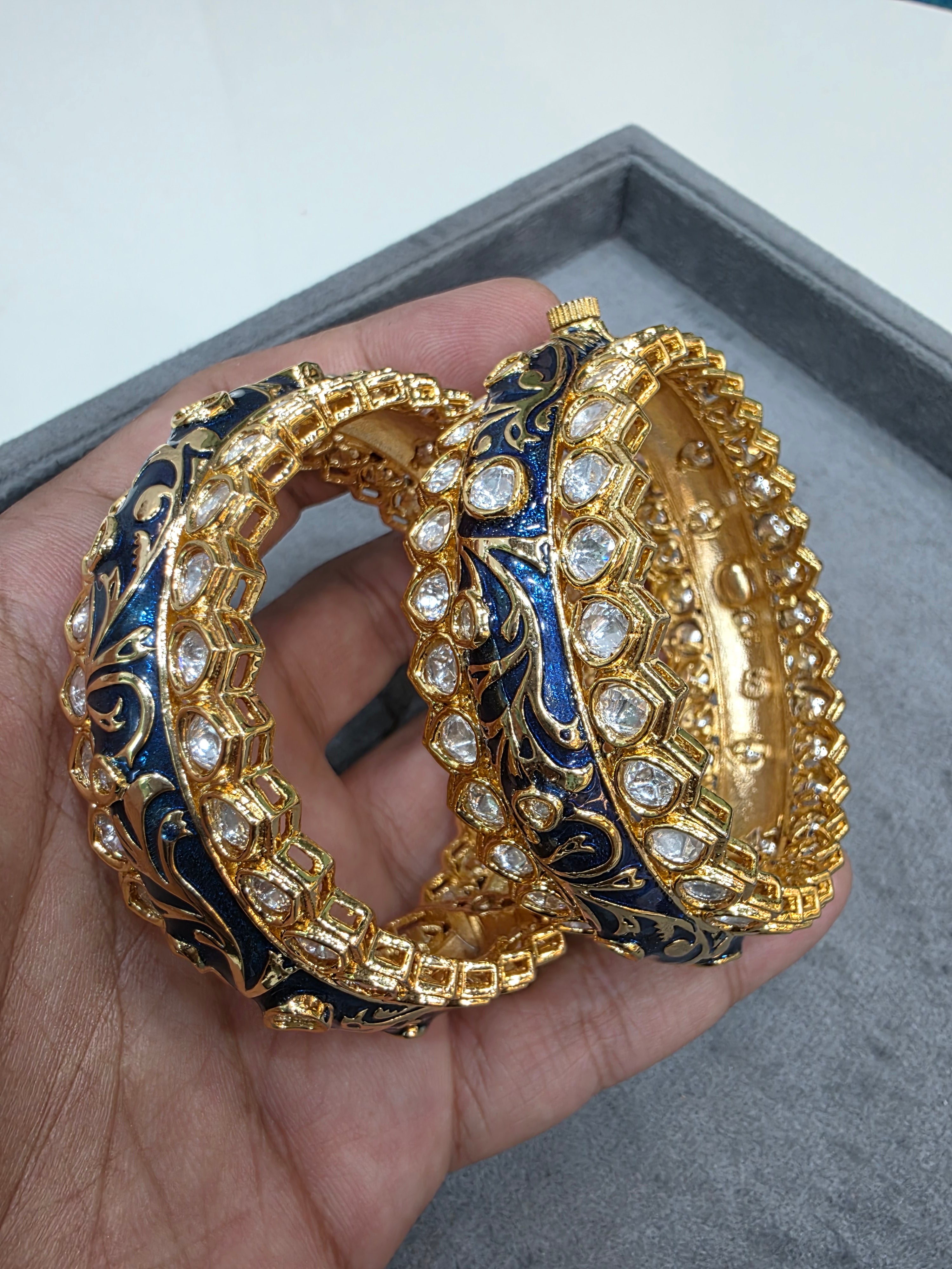 Jaya Enamel Meenakari Kundan Openable Kangan ( Pair)- Blue