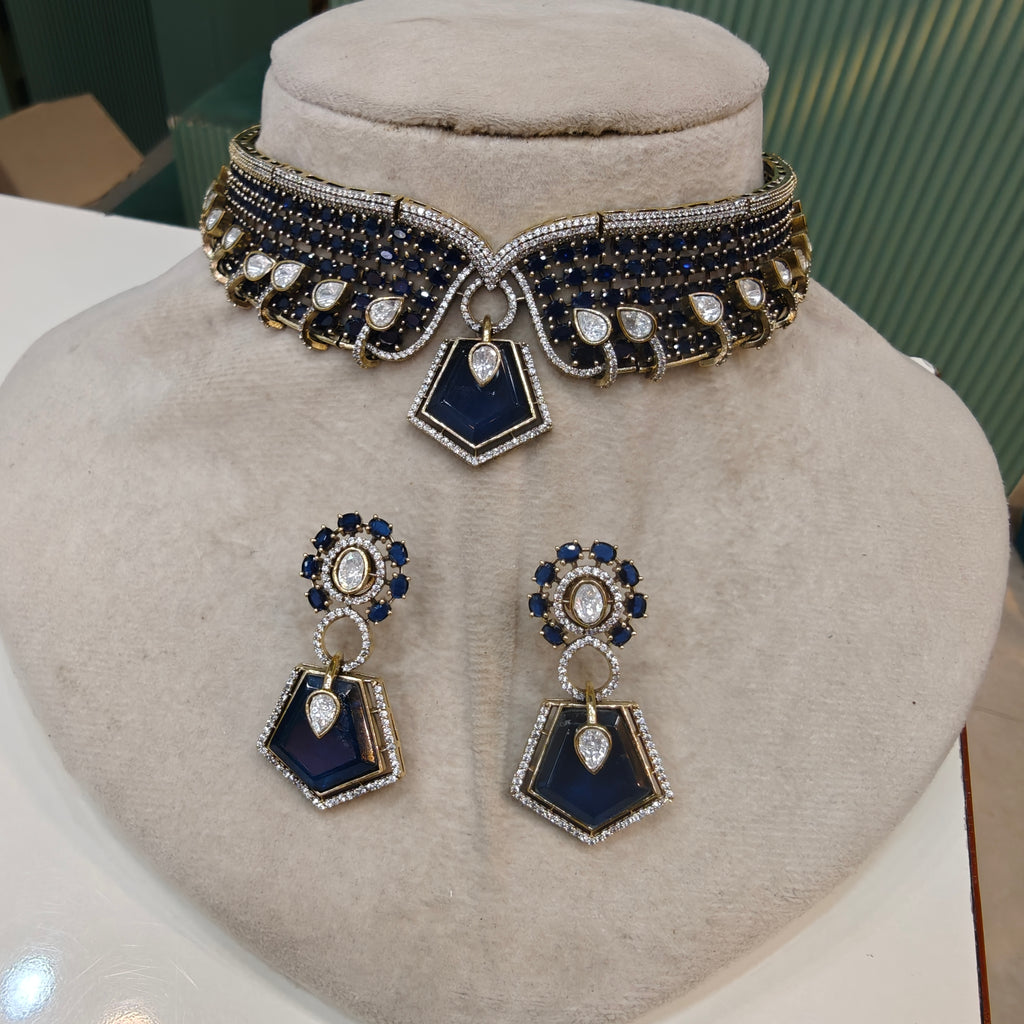 Estella Doublet Collar Necklace Set- Blue