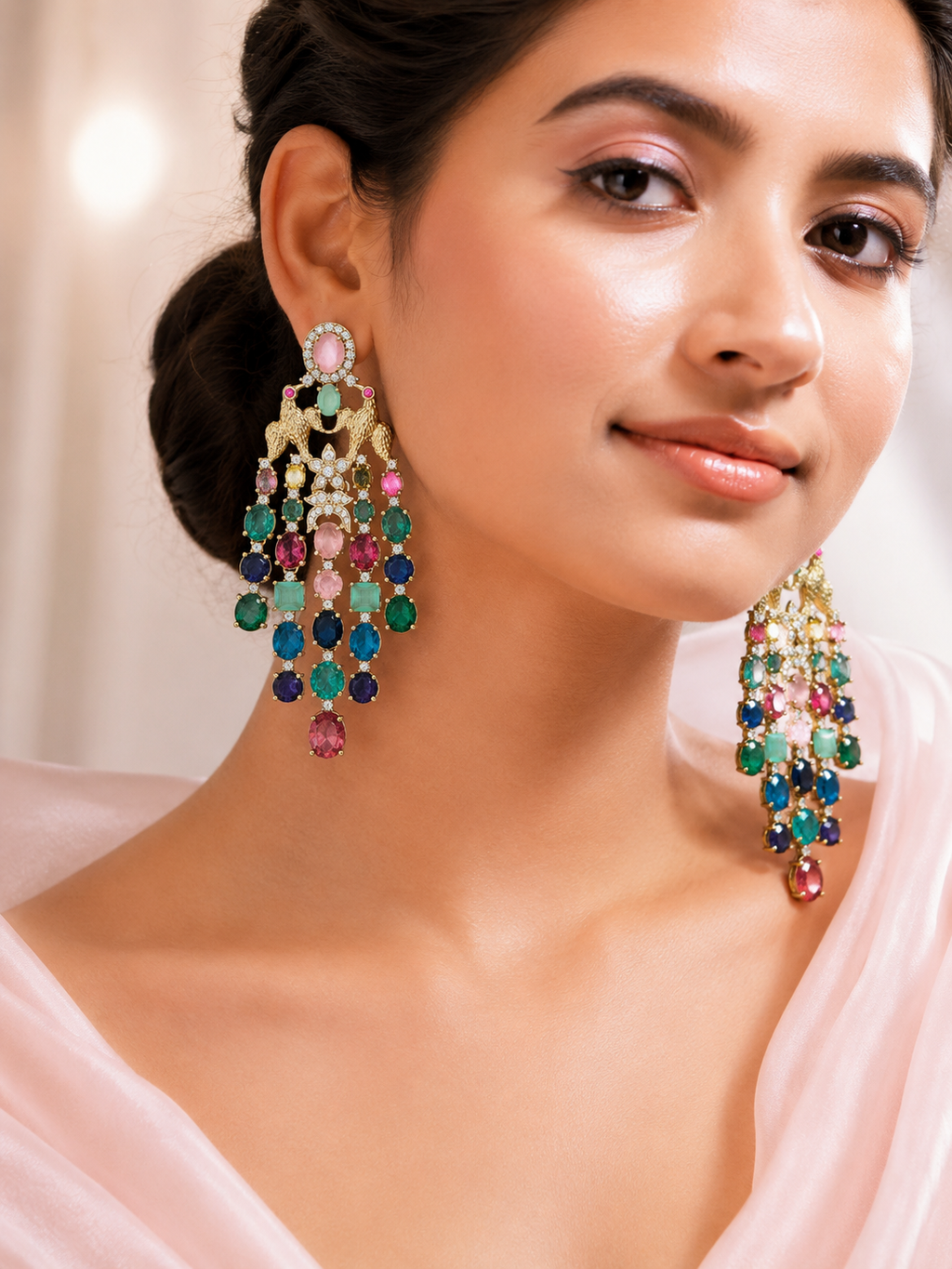 Vantara Koyal Statement Dangker Earrings- Pink Multi