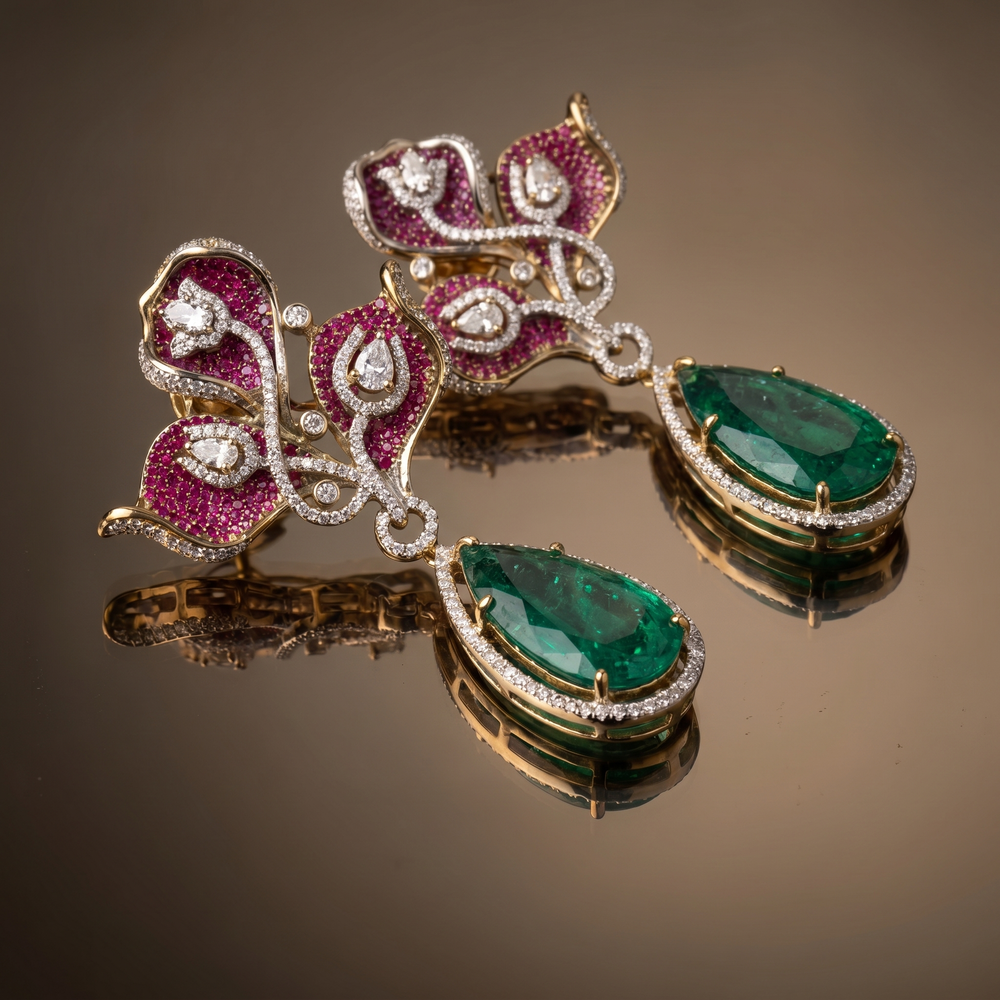 Shalvi Designer Doublet Earrings- Ruby Green