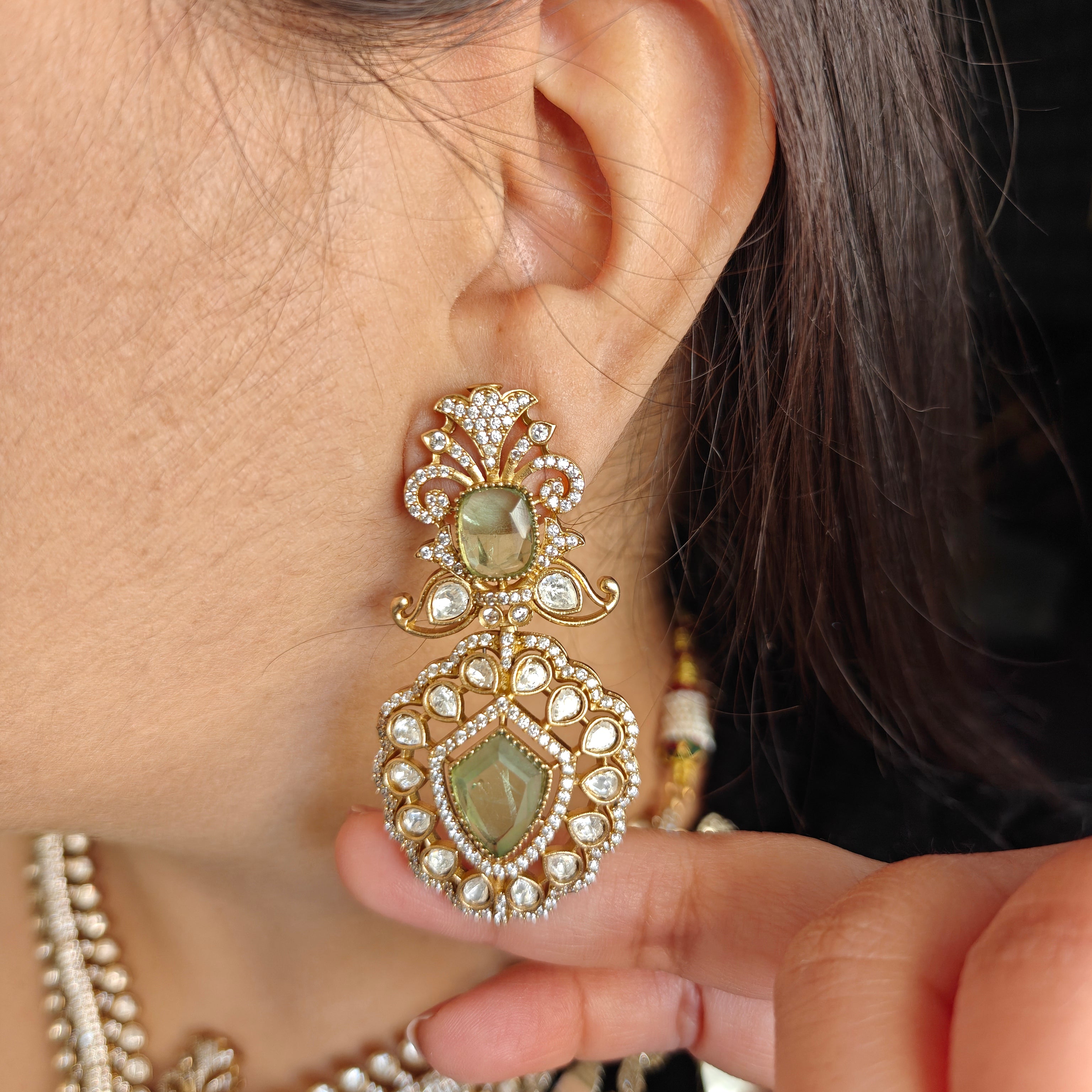 Jagruti Doublet and Moissanite Designer Necklace Set- Mint