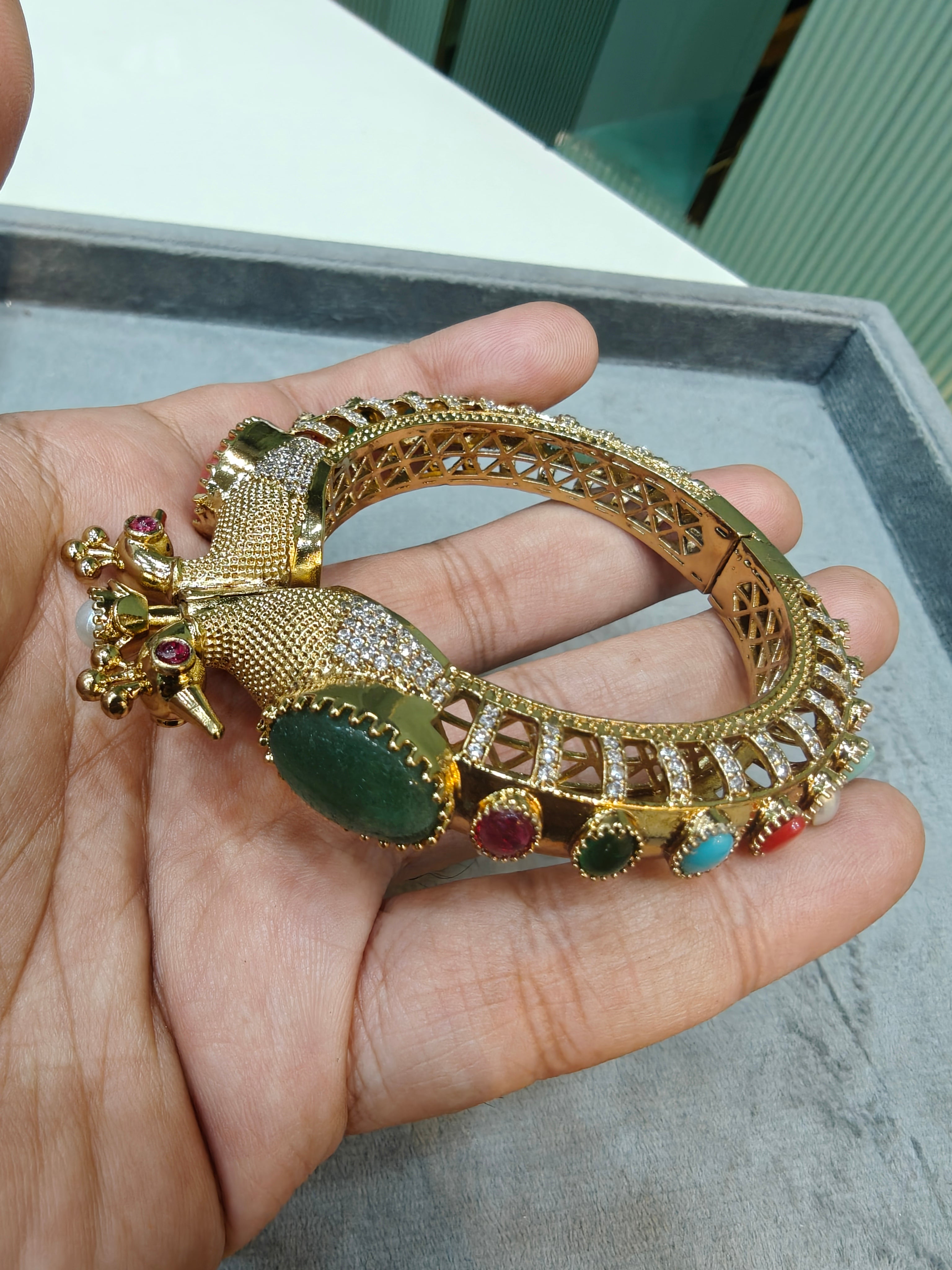 Noreen Sabyasachi inspired openable Kangan - Green and Coral Pink