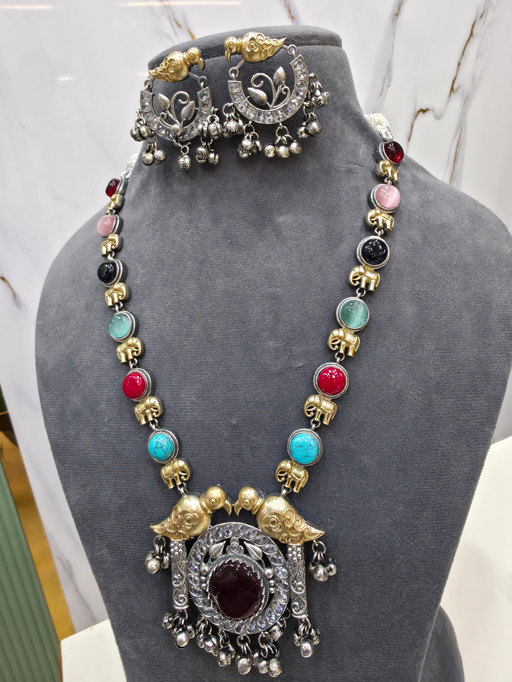 Swati Silver Oxidised Brass Dual tone Necklace Set- Multi