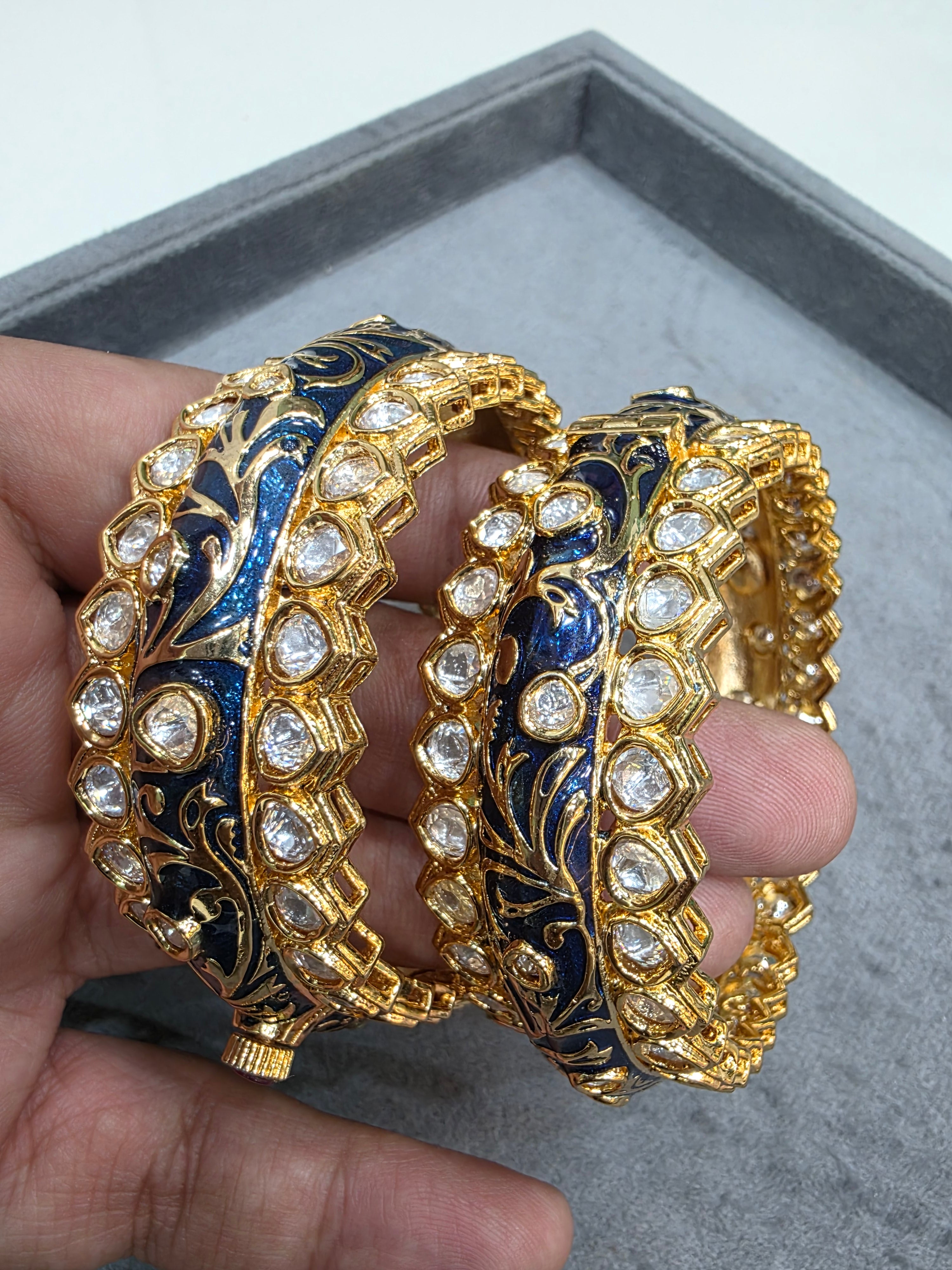 Jaya Enamel Meenakari Kundan Openable Kangan ( Pair)- Blue