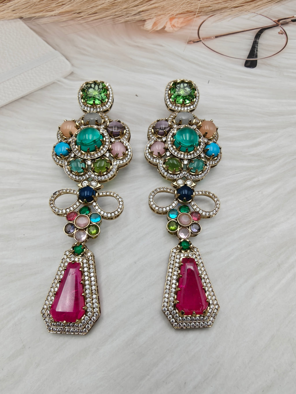 Sabyasachi Inspired Statement Hatima Earrings - Hot Pink Multi