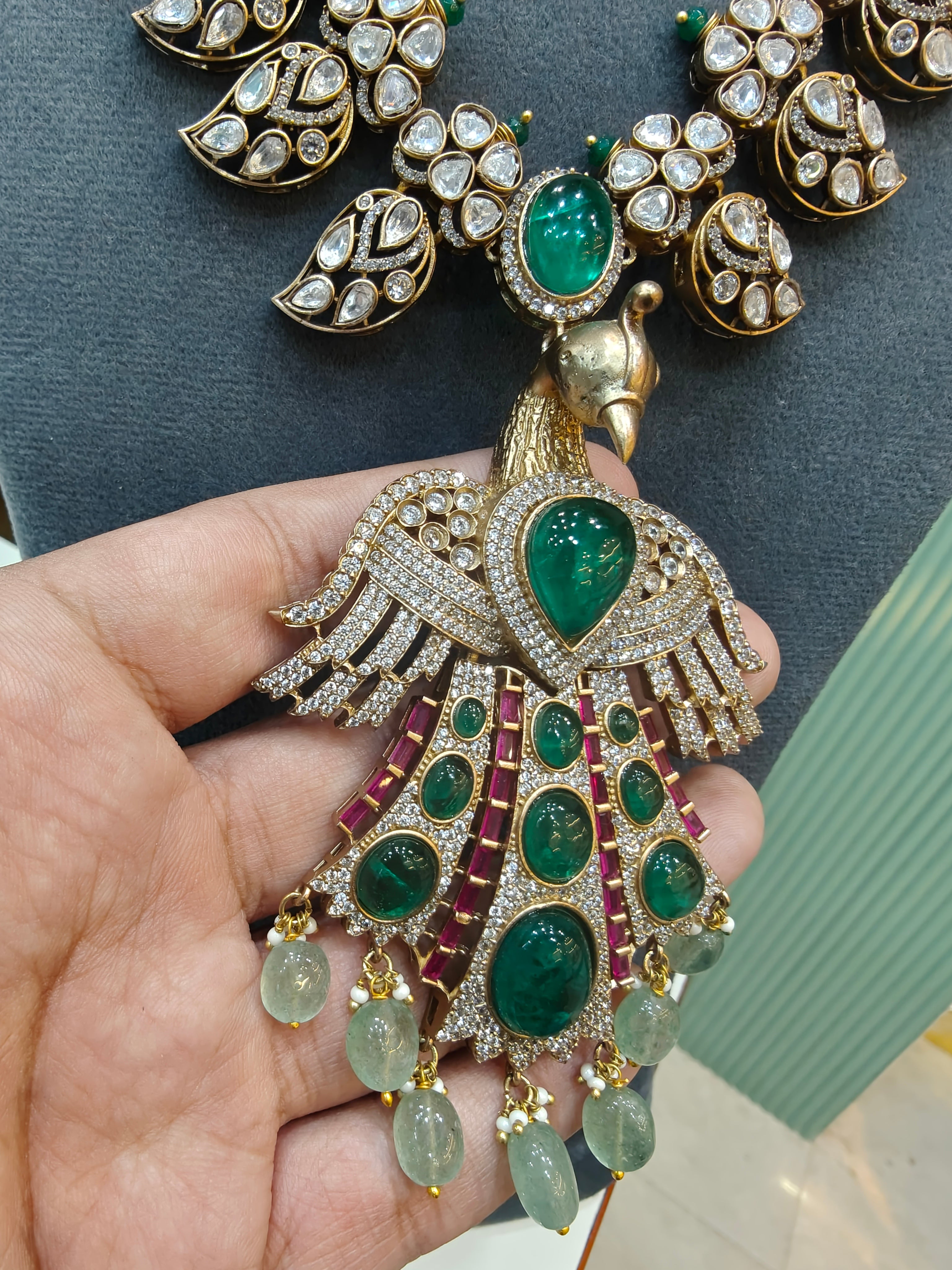 Mayura Emerald Regal Heritage Statement Necklace Set