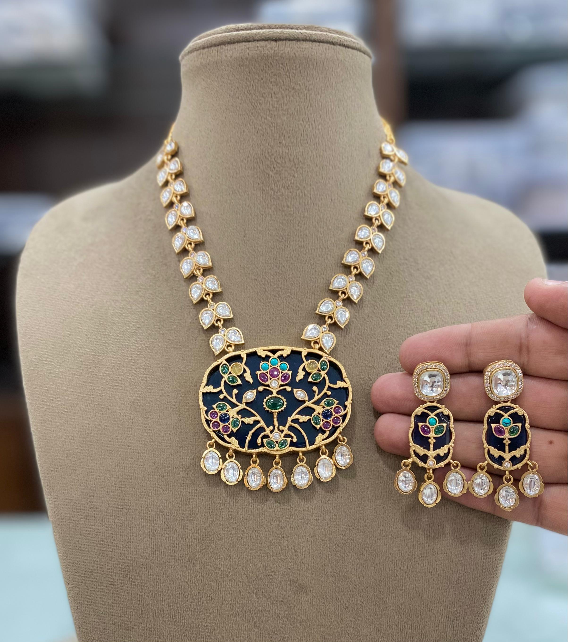 Sakshi Holdali Uncut Polki Necklace Set - Blue