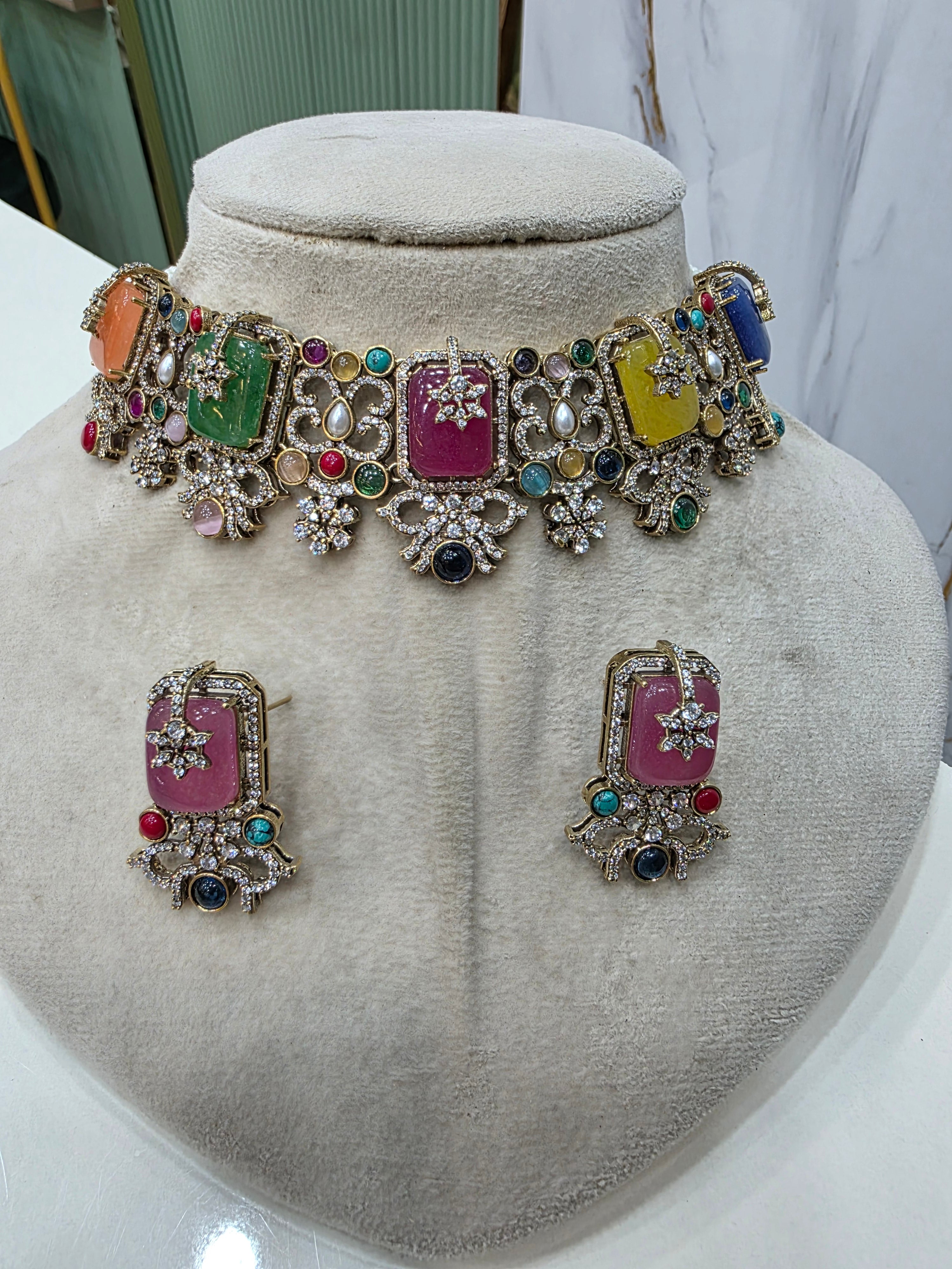 Sheetal Sabya Inspirer Quartz Doublet Choker Set- Ruby Multi