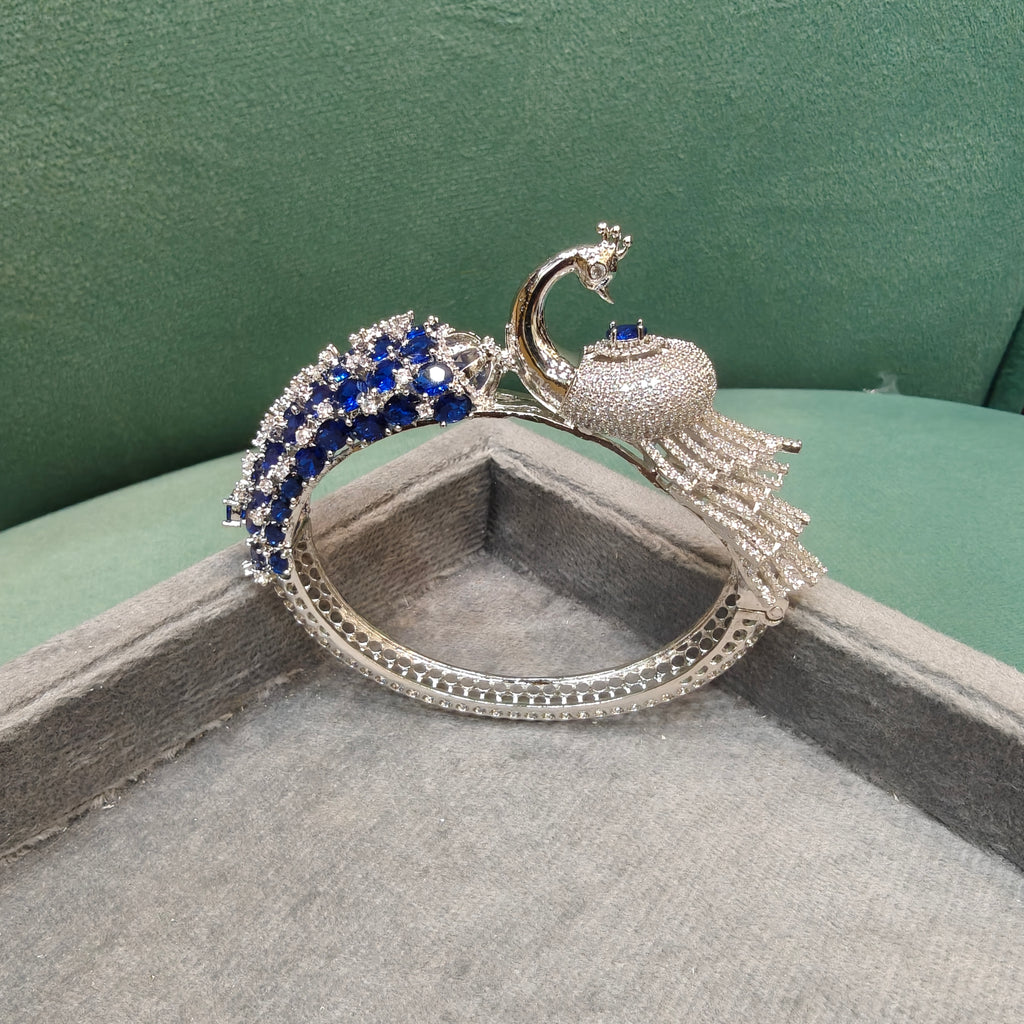Mayura 3D Layer Openable Bracelet (Silver Finish)- Blue