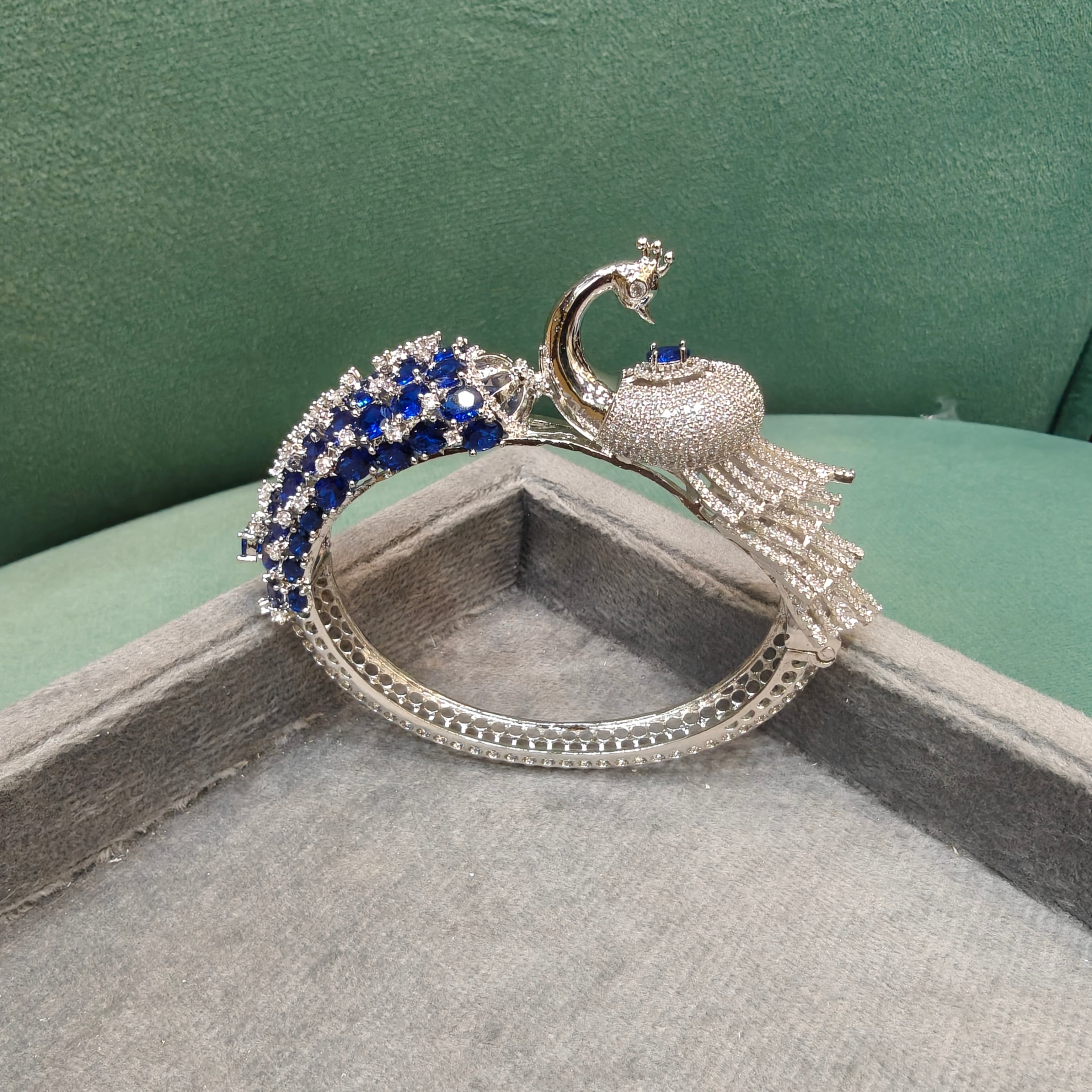 Mayura 3D Layer Openable Bracelet (Silver Finish)- Blue
