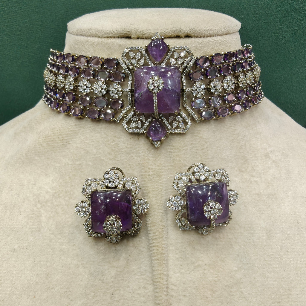 Tisha Designer Choker Set- Purple