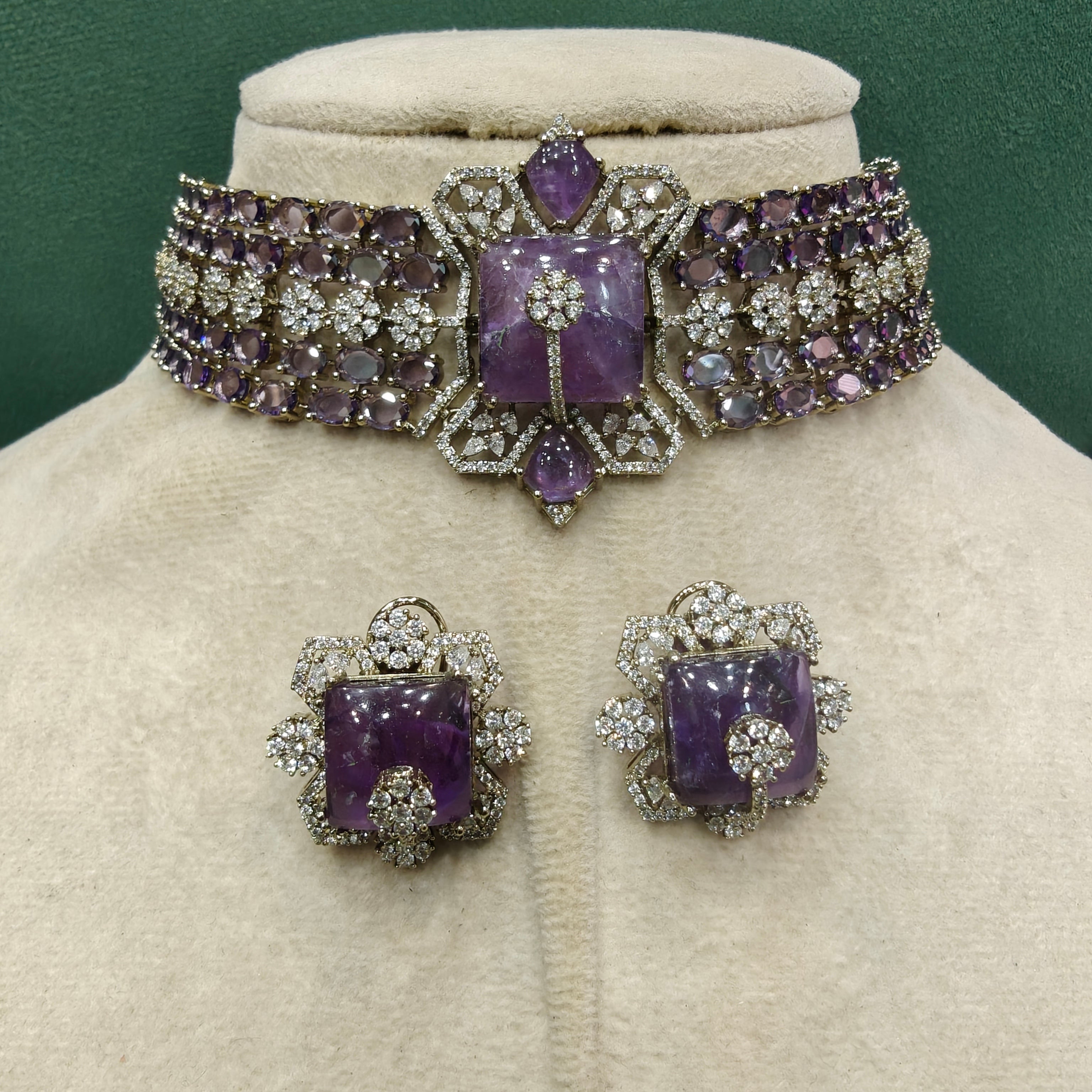 Tisha Designer Choker Set- Purple