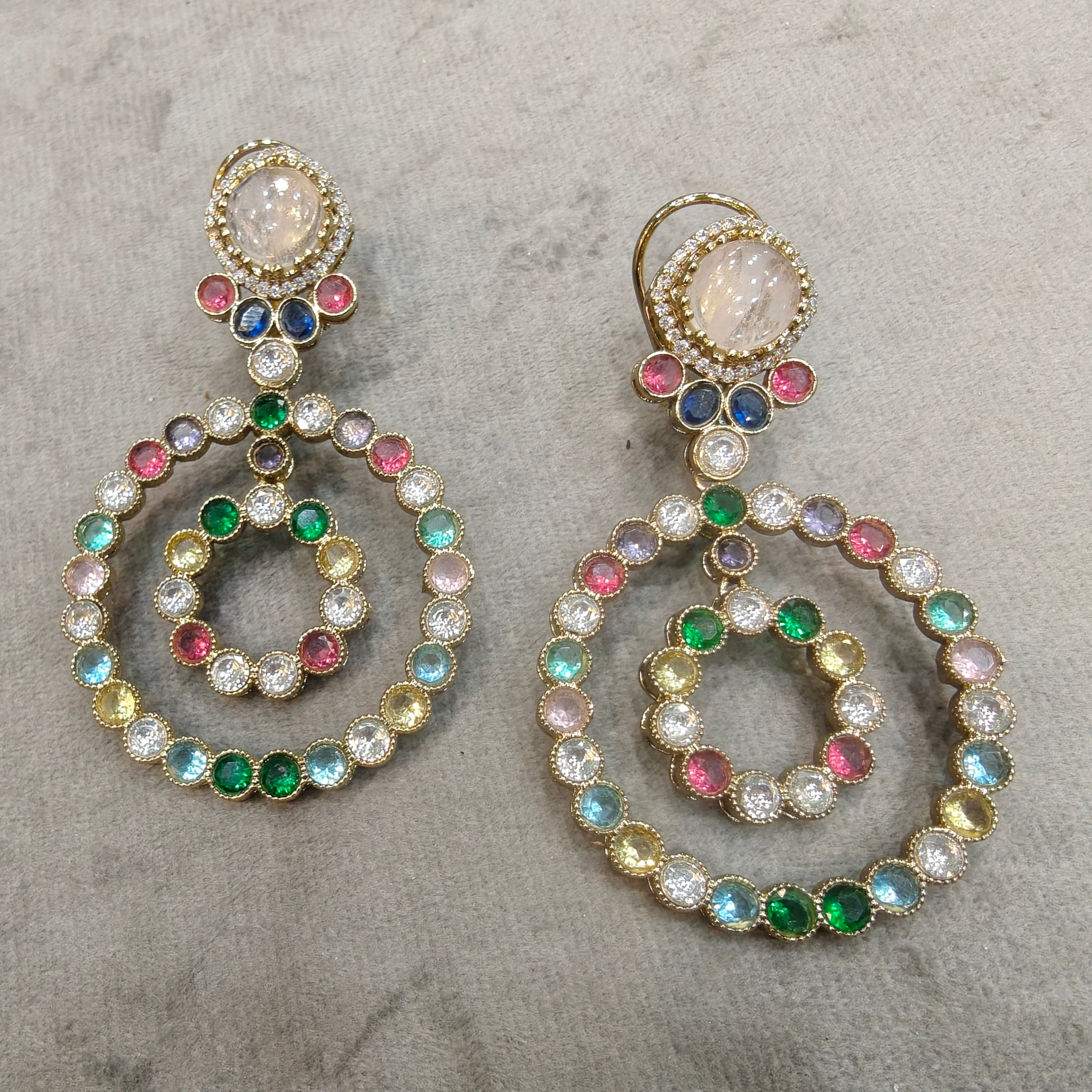 Sabyasachi inspired Kanishka Statement Earrings- Rose Quartz Multi