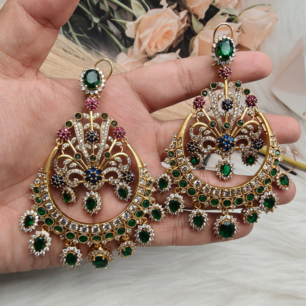 Sabyasachi Inspired Saarryah Statement Chandabali - Green Multi