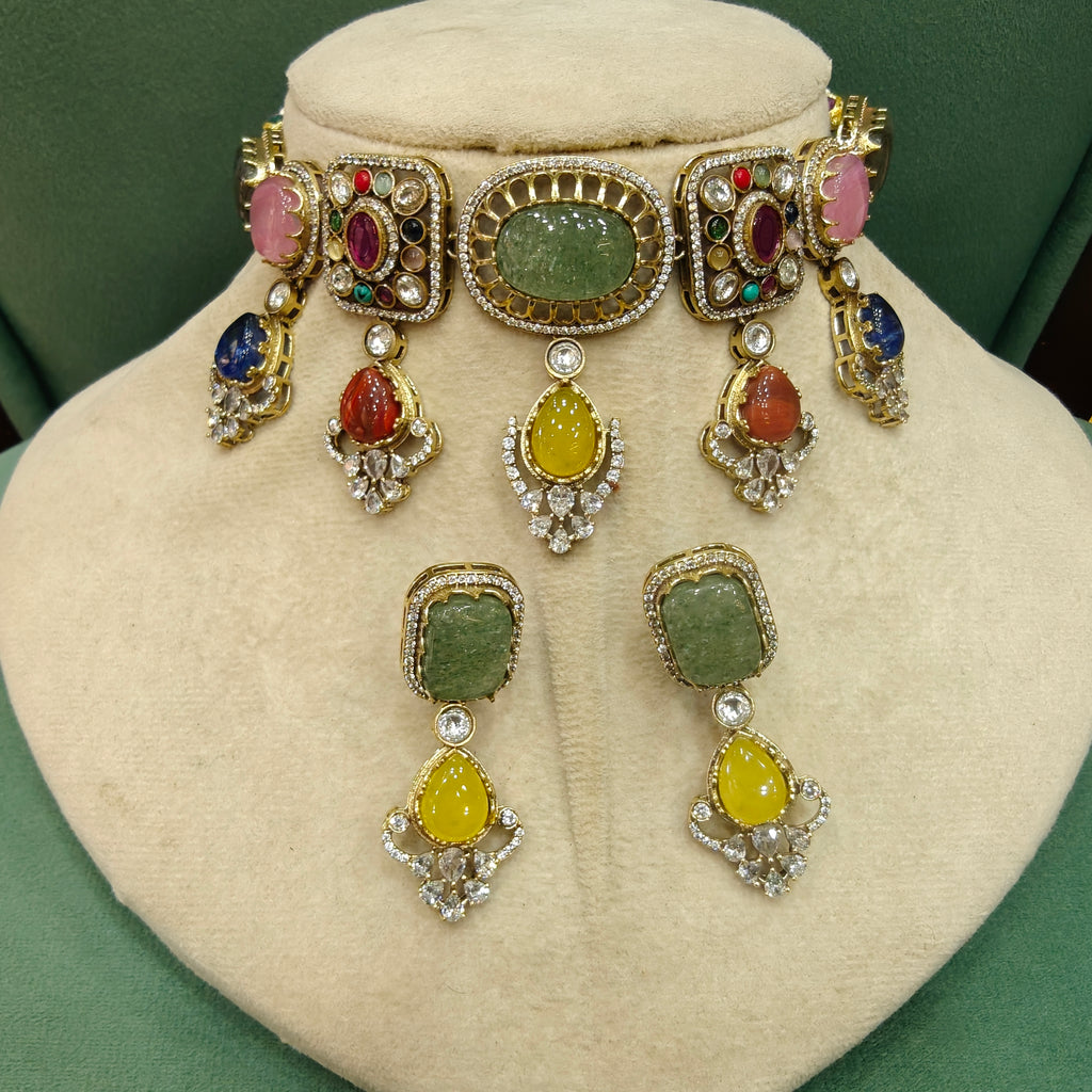 Satakshi Sabya Inspired Choker Necklace Set- Mint Multi