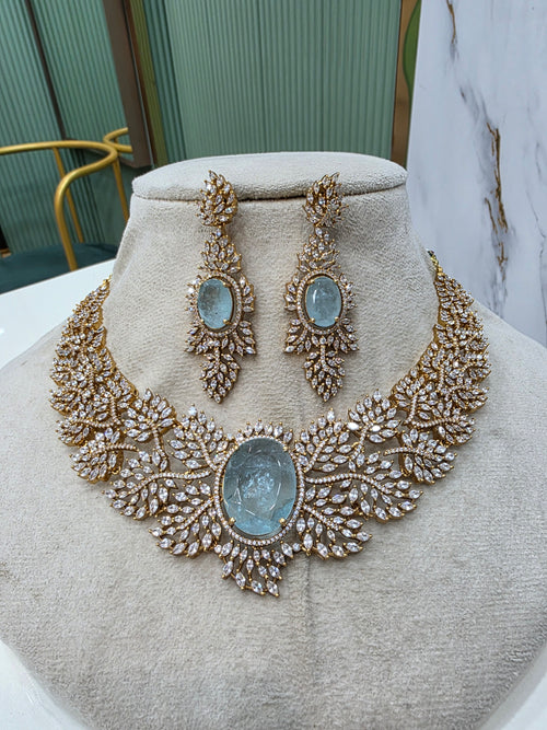 Aasna Marquise Doublet Designer Statement Necklace Set- Ice Blue