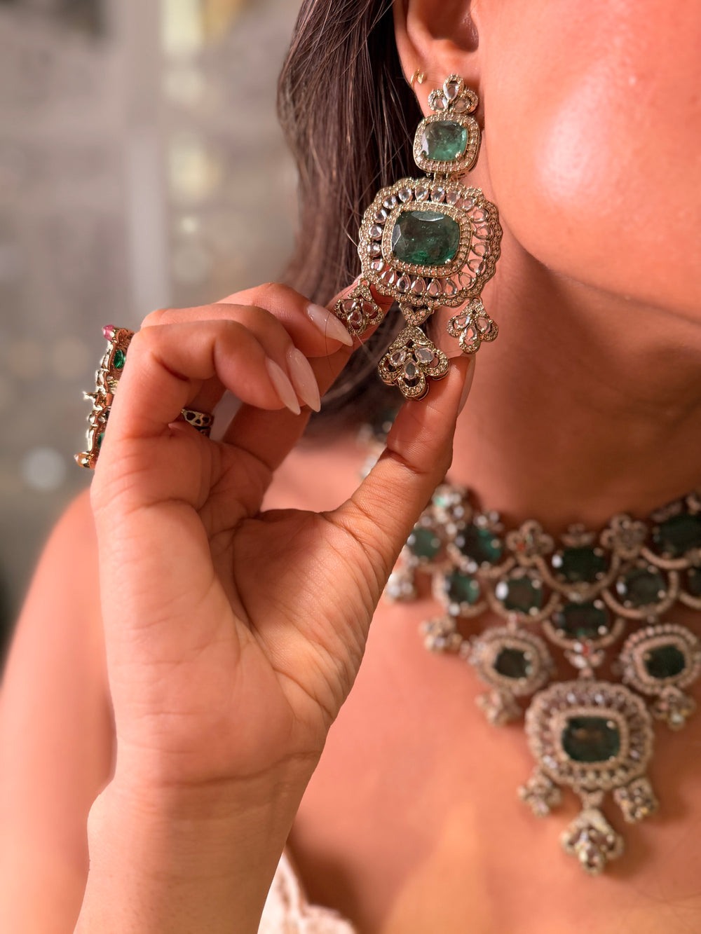 Anushka Doublet Polki Necklace Set- Mint Green