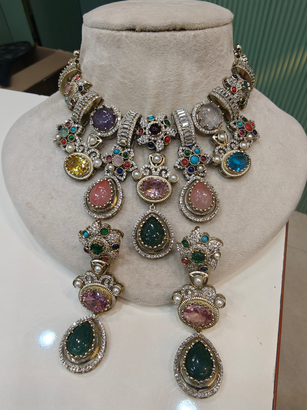 Sitara Sabya Inspired Necklace Set- Emerald Multi
