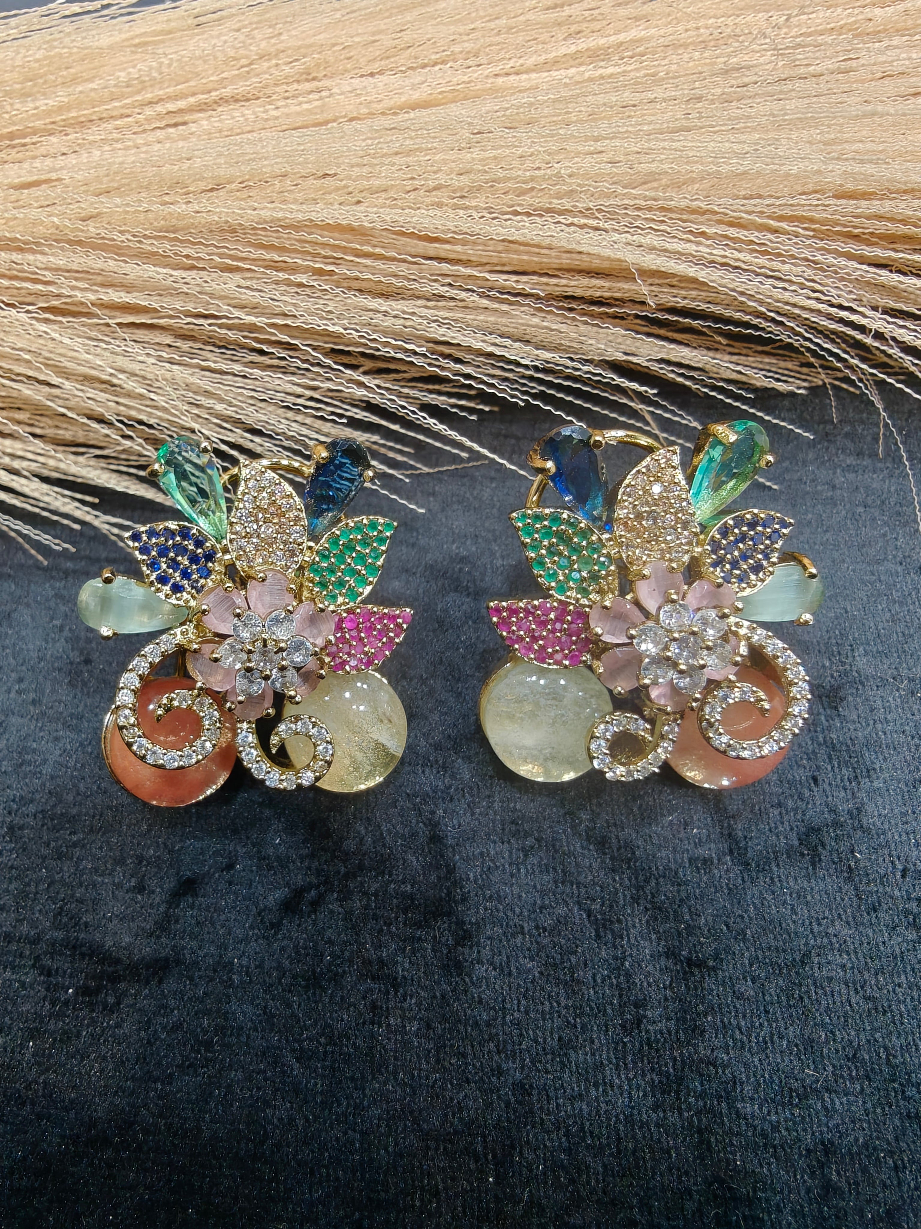 Dhara Sabya Inspired Gemstone Studs- Multi Coral