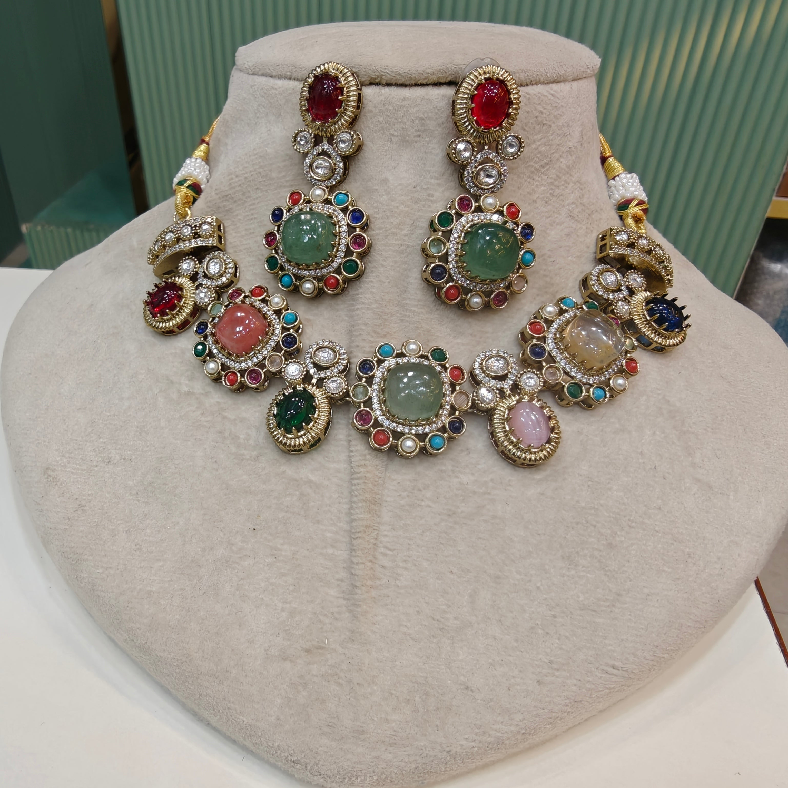 Sabyasachi Inspired Ritvi Choker Necklace Set- Multi