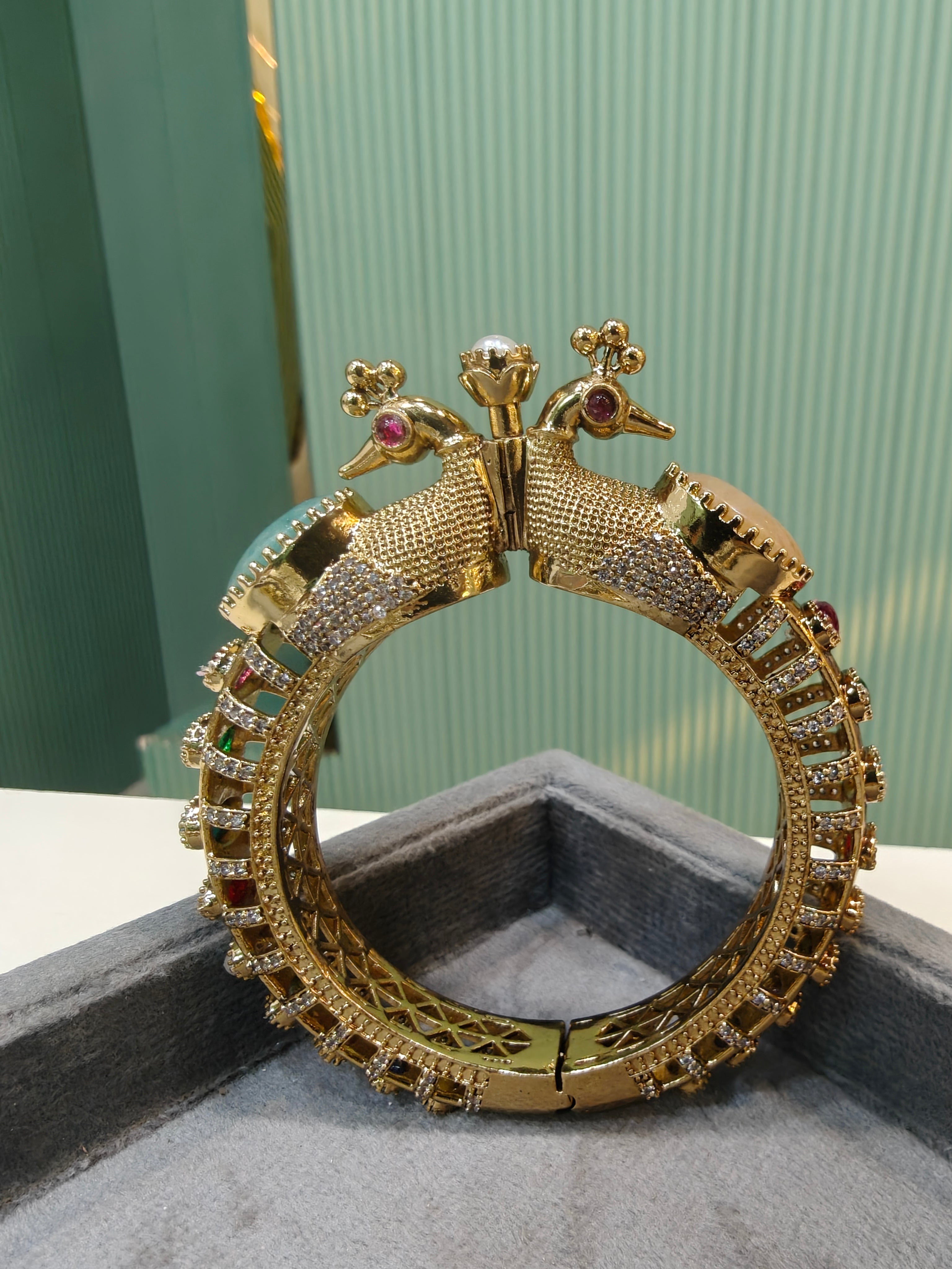 Noreen Sabyasachi inspired openable Kangan - Aquamarine and Yellow beige