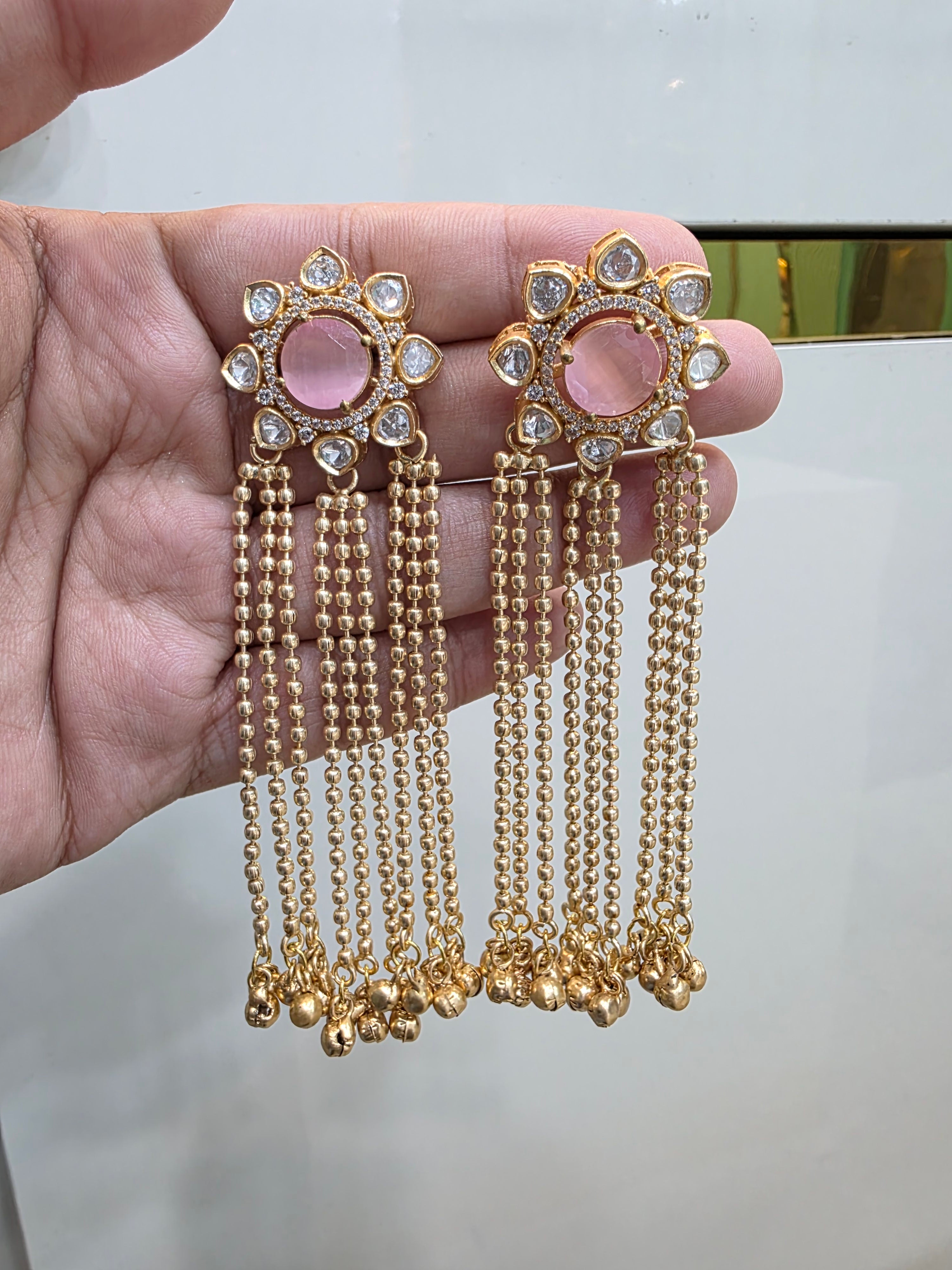Nizam Kashmiri Brass Fusion Earrings- Pink