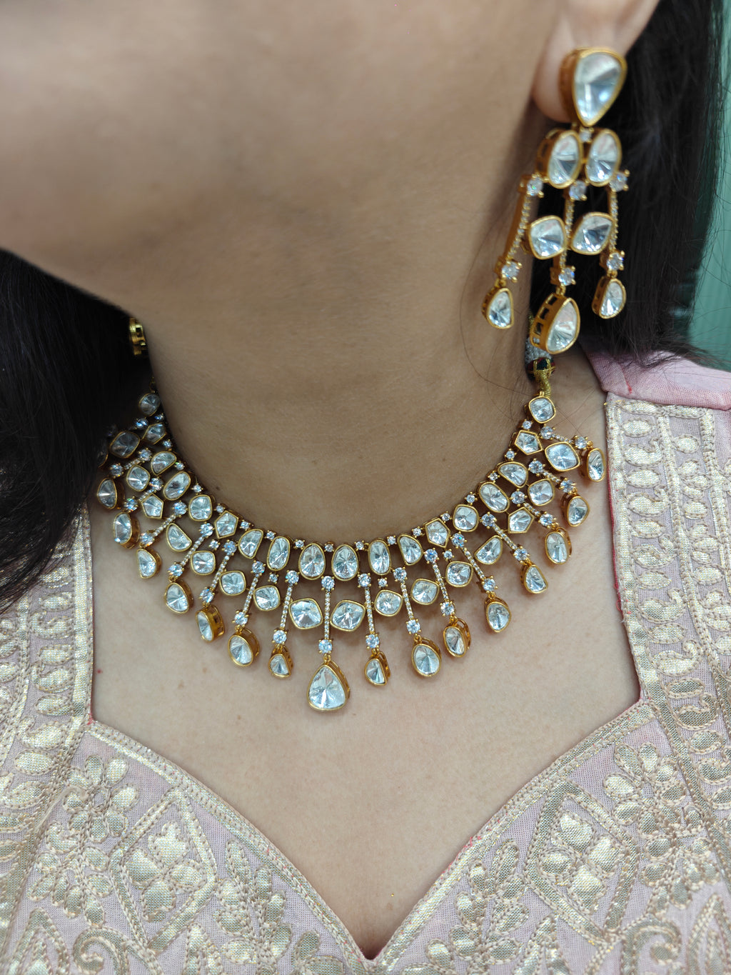Zafira Uncut Moissanite Polki Necklace Set