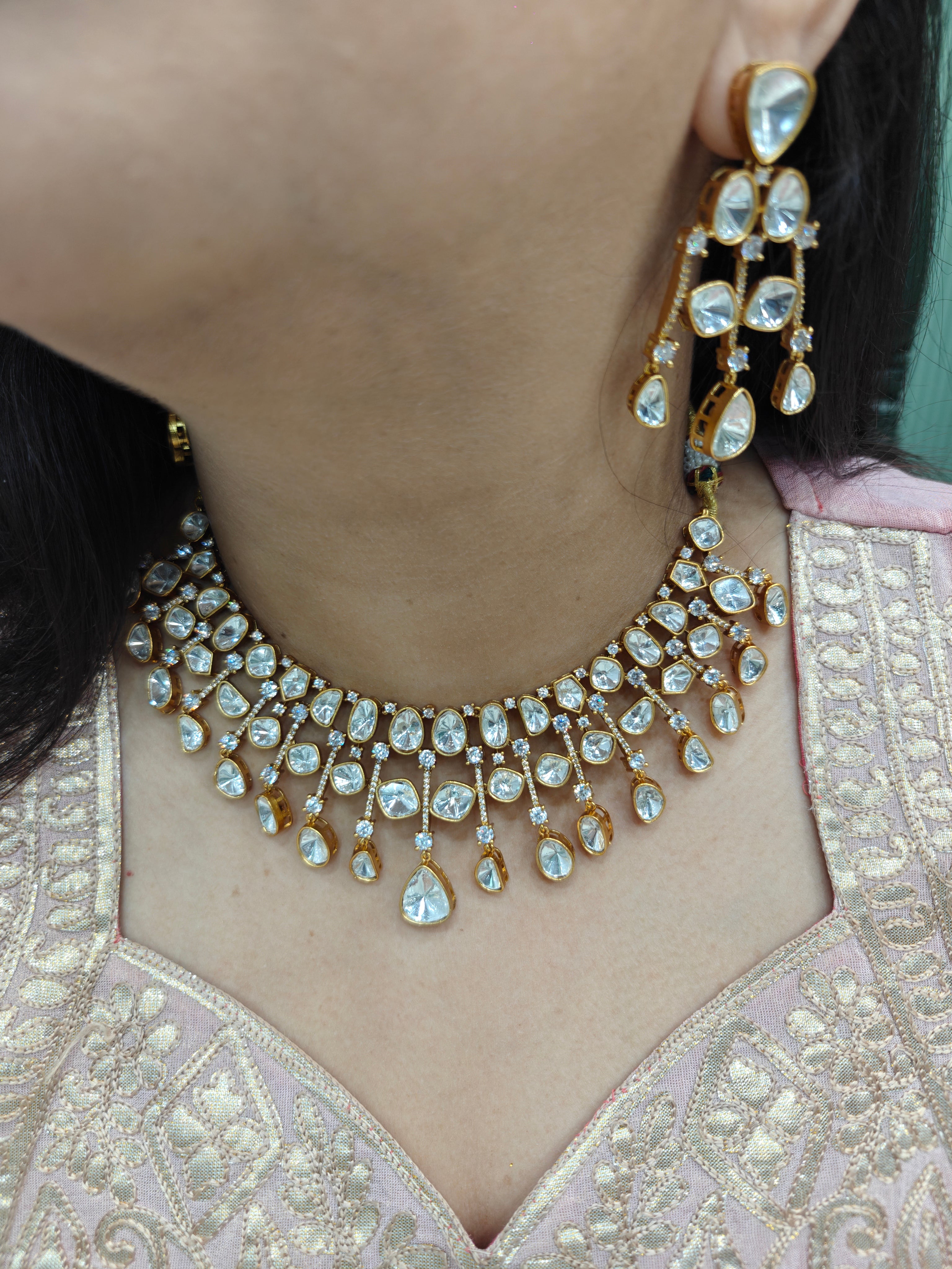 Zafira Uncut Moissanite Polki Necklace Set