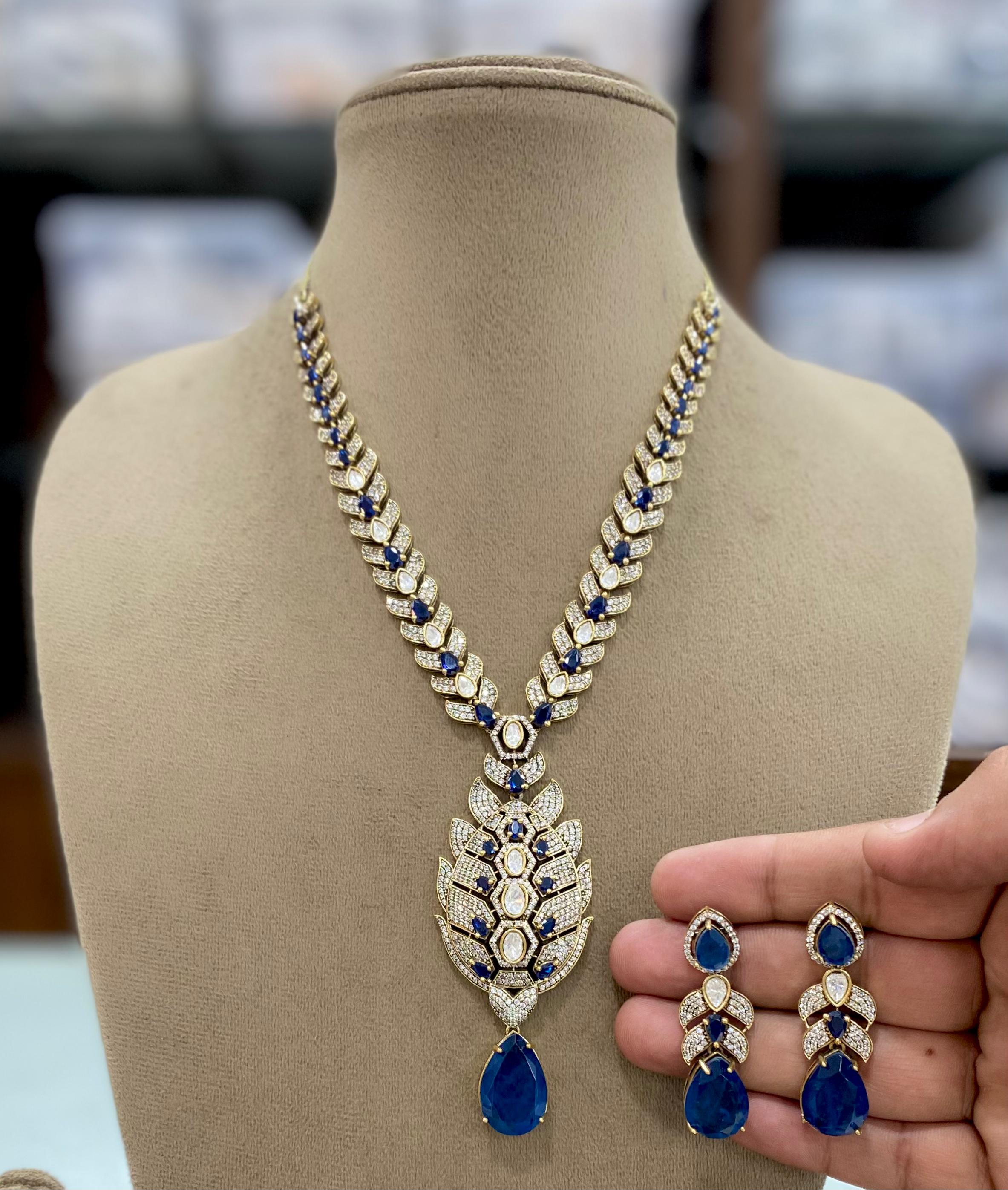 Deepika Inspired Bella Doublet Necklace Set - Blue