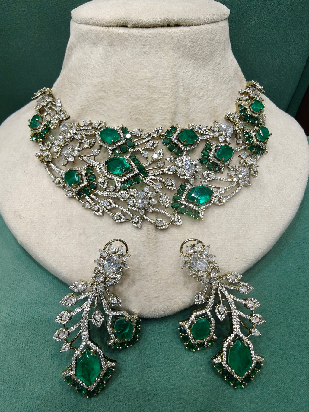 Rajkumari Bloom Statement Necklace Set- Emerald Green