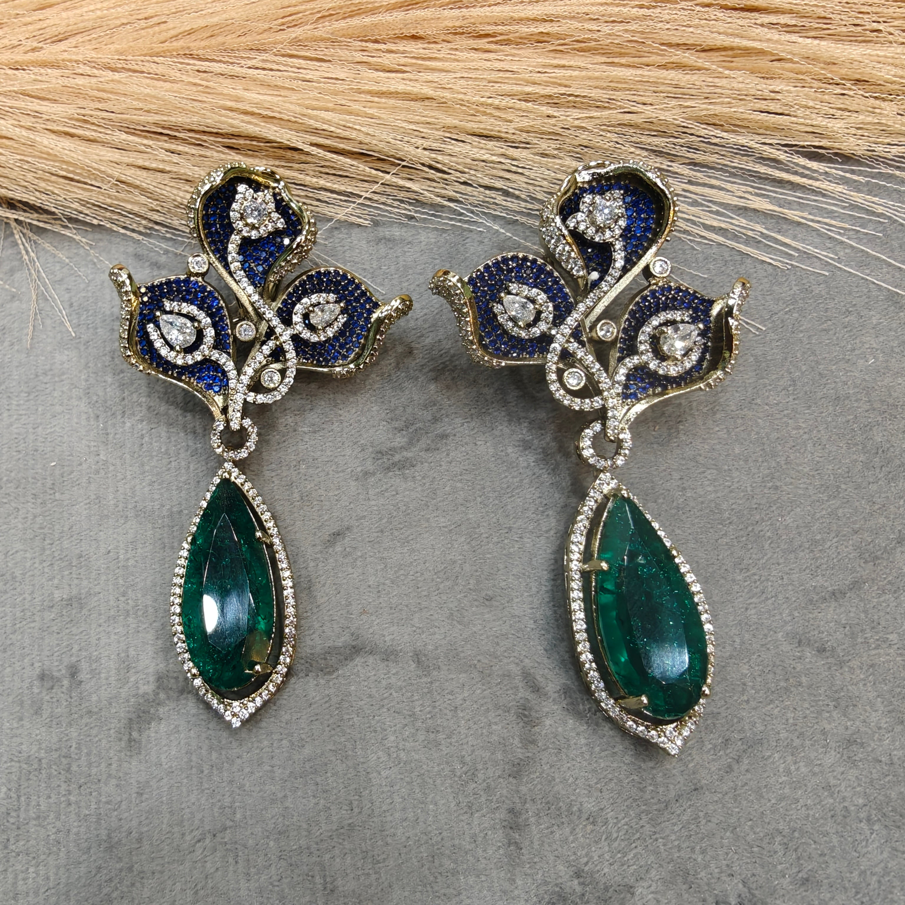 Shalvi Designer Doublet Earrings- Blue Green