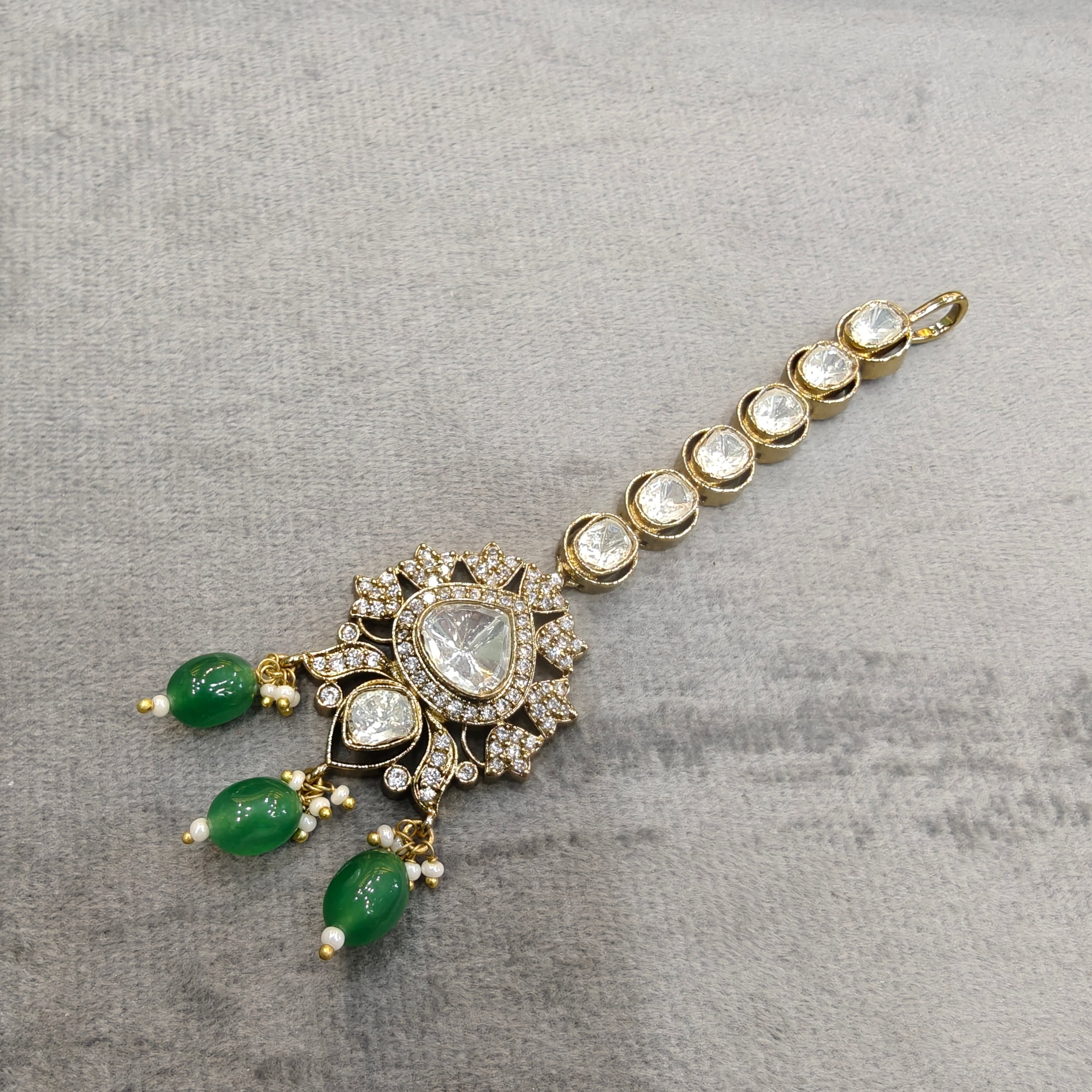 Rati Uncut Moissanite Polki Mangtikka- Light Green